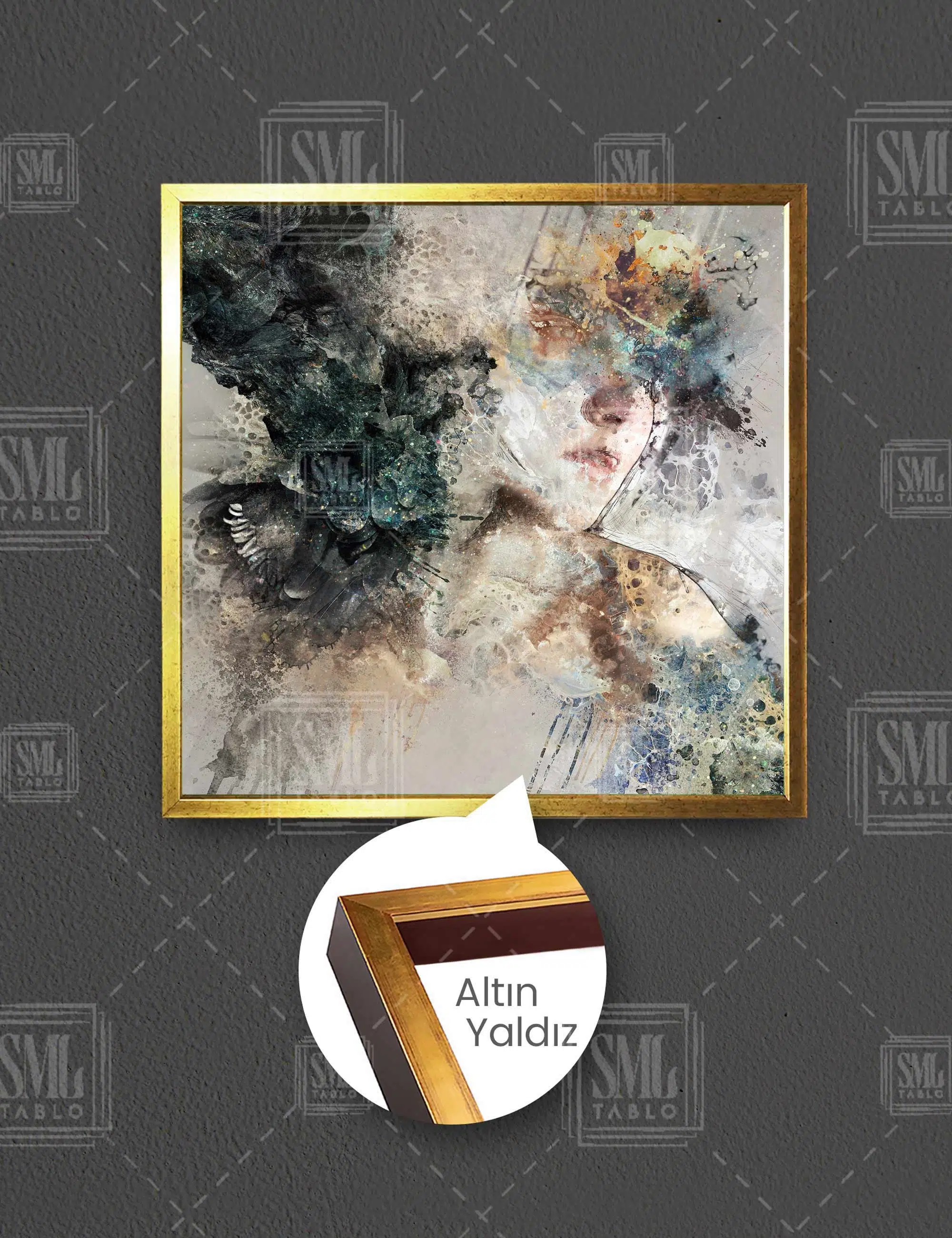 Soyut Renkli Kadın Silüeti Woman Abstract Kare Çerçeveli Kanvas Tablo