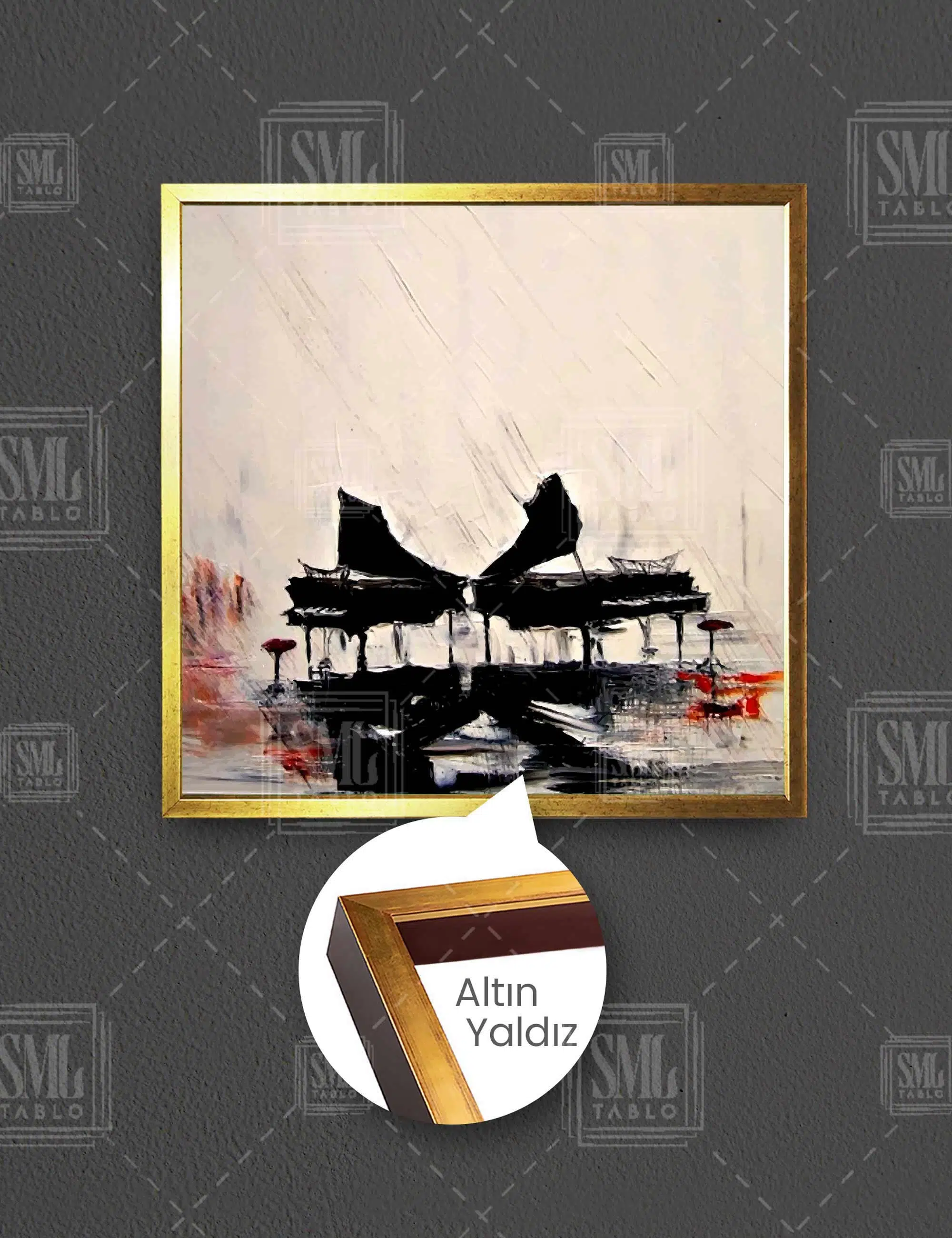 Soyut Piyano Müzik Yağlı Boya Efektli Sanat Art Kare Çerçeveli Kanvas Tablo