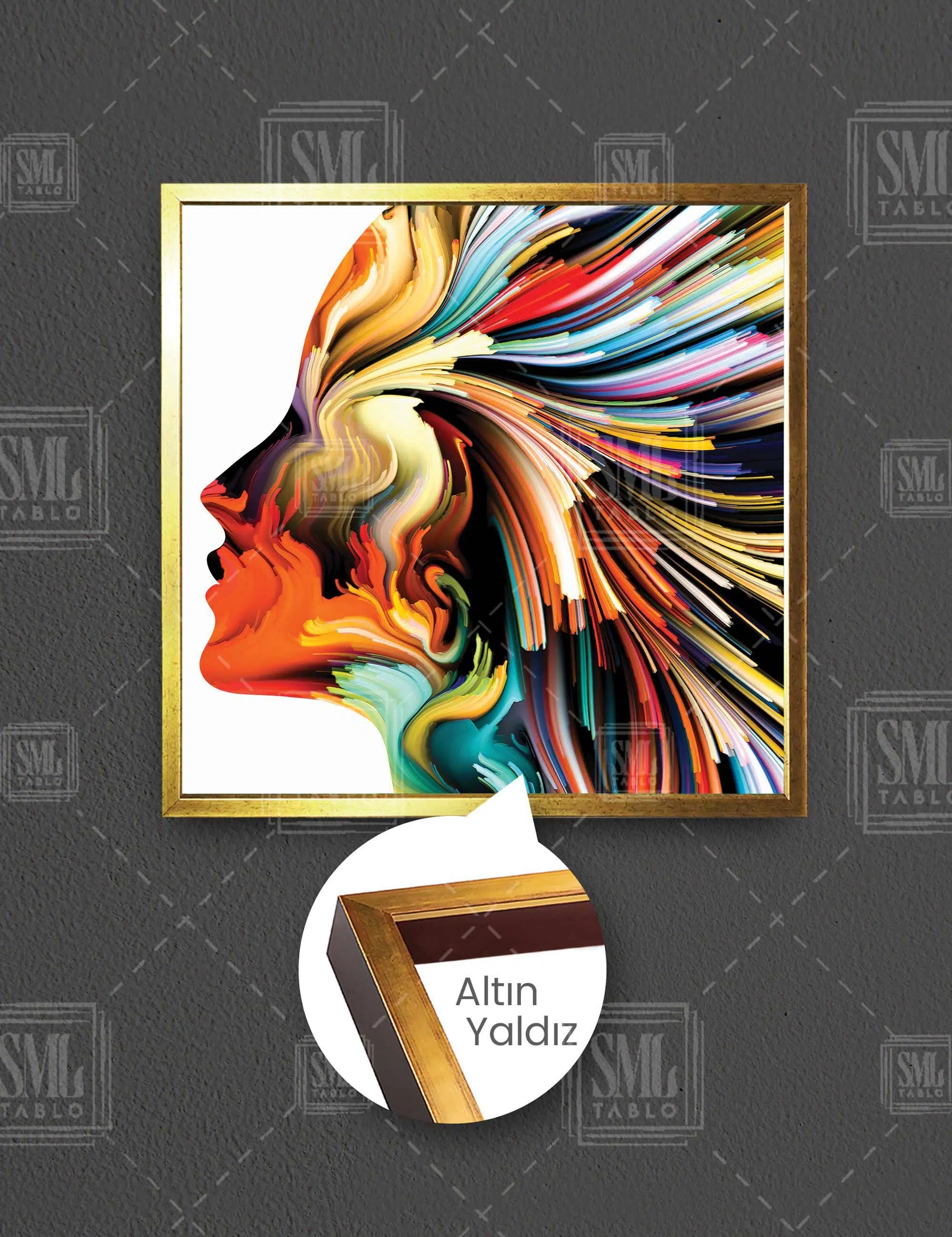 Rengarenk Abstract Kadın Makyaj Soyut Modern Sanat Dekoratif Woman Kare Çerçeveli Kanvas Tablo