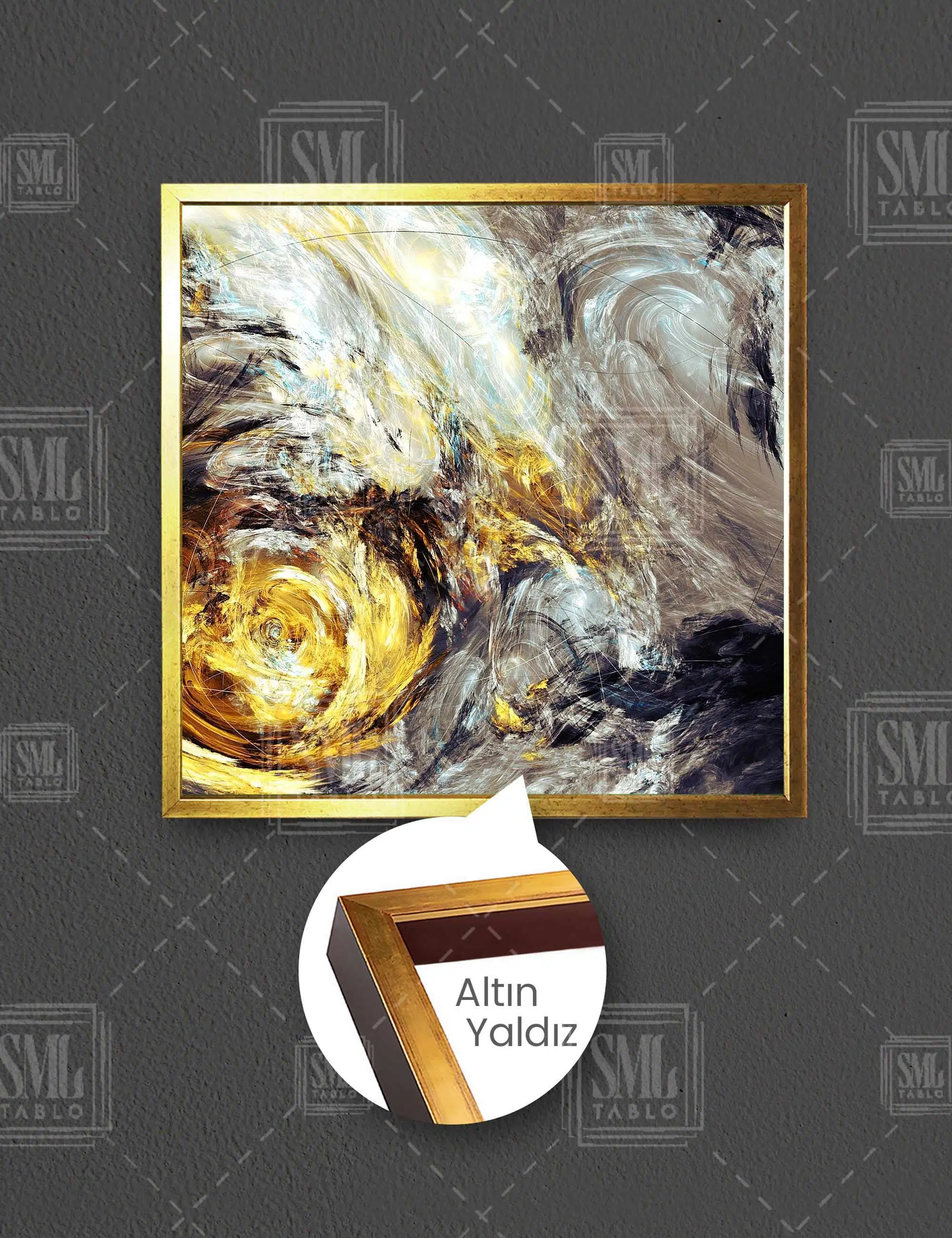 Mermer Görünümlü Dekoratif İç İçe Girmiş Renkler Abstract Modern Sanat Kare Çerçeveli Kanvas Tablo
