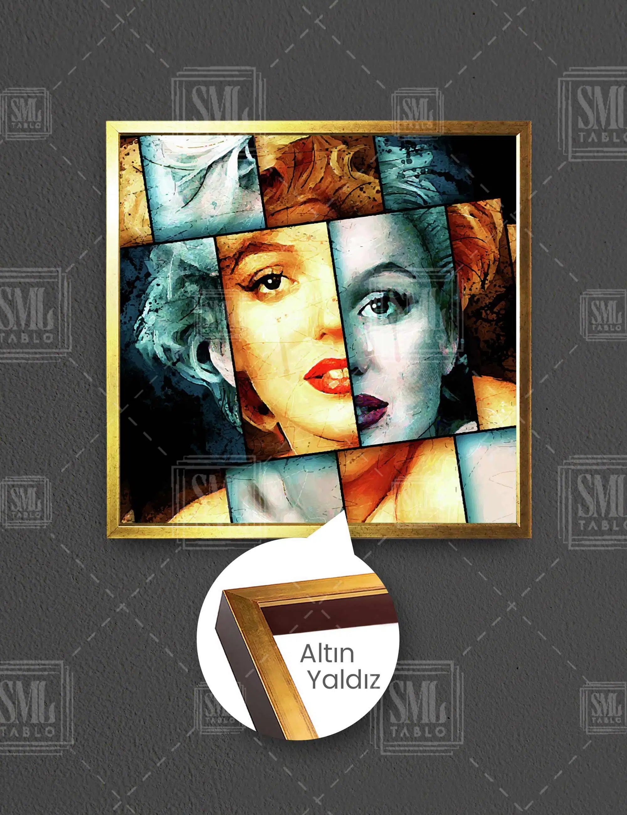 Marliyn Monroe Kolaj Art Kadın Woman Güzellik Kare Çerçeveli Kanvas Tablo