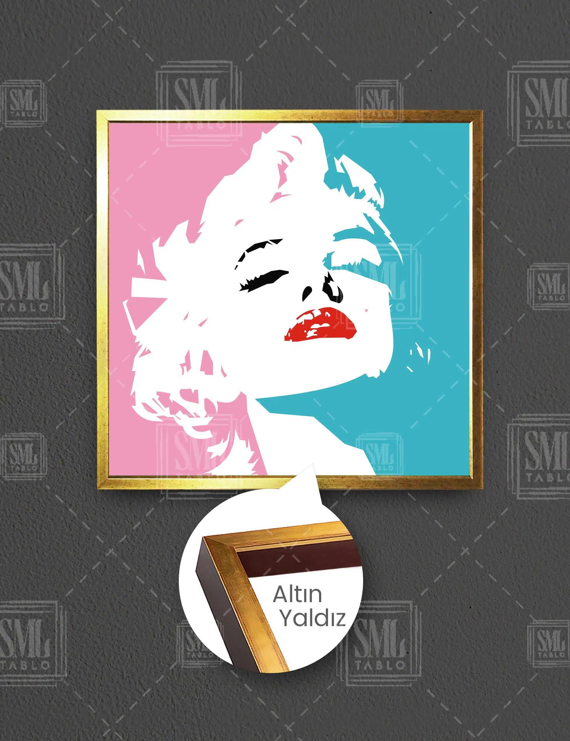 Marliyn Monroe Kırmızı Rujlu Kadın Retro Woman Kare Çerçeveli Kanvas Tablo