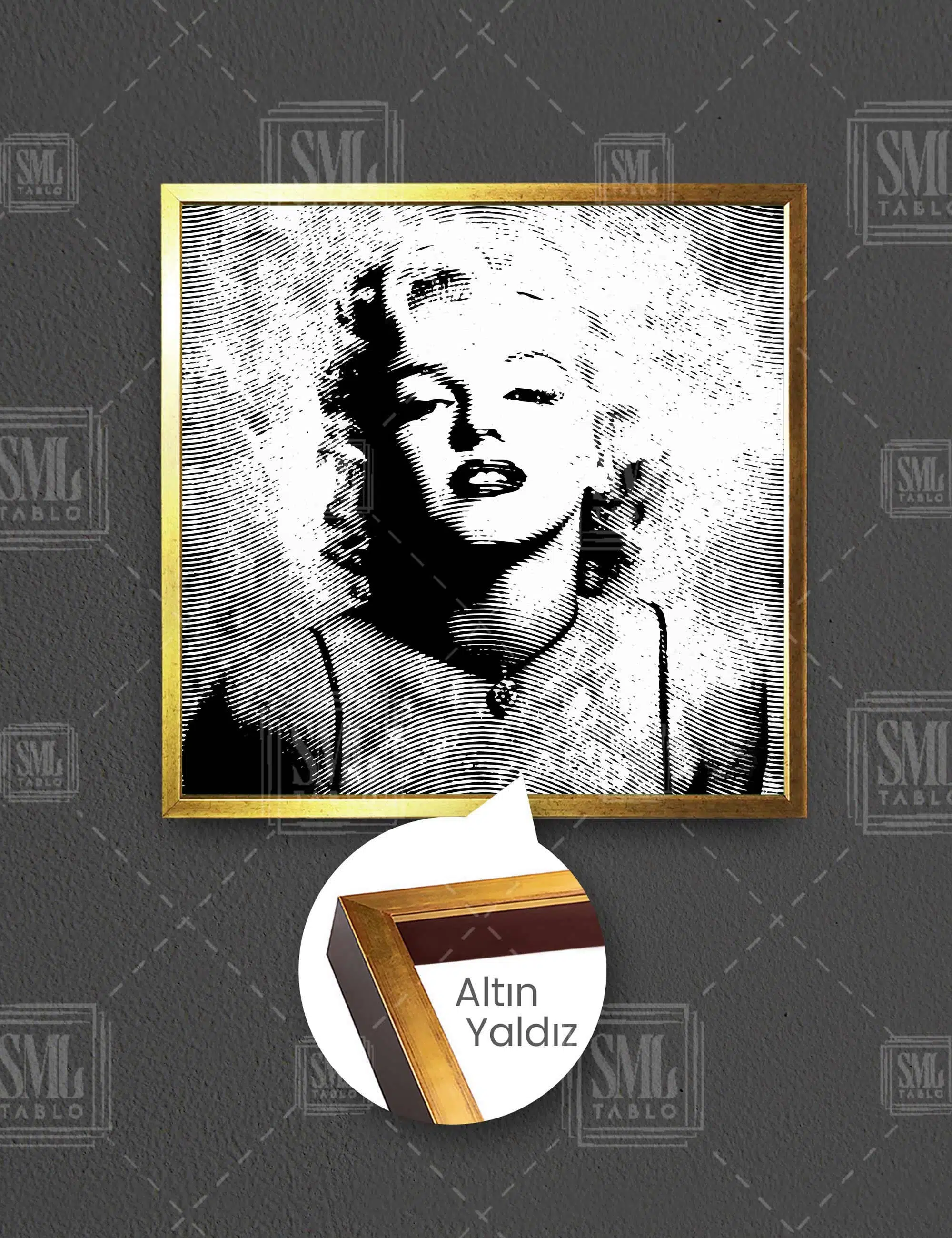 Marilyn Monroe Siyah Beyaz Art Nostalji Dekoratif Kare Çerçeveli Kanvas Tablo