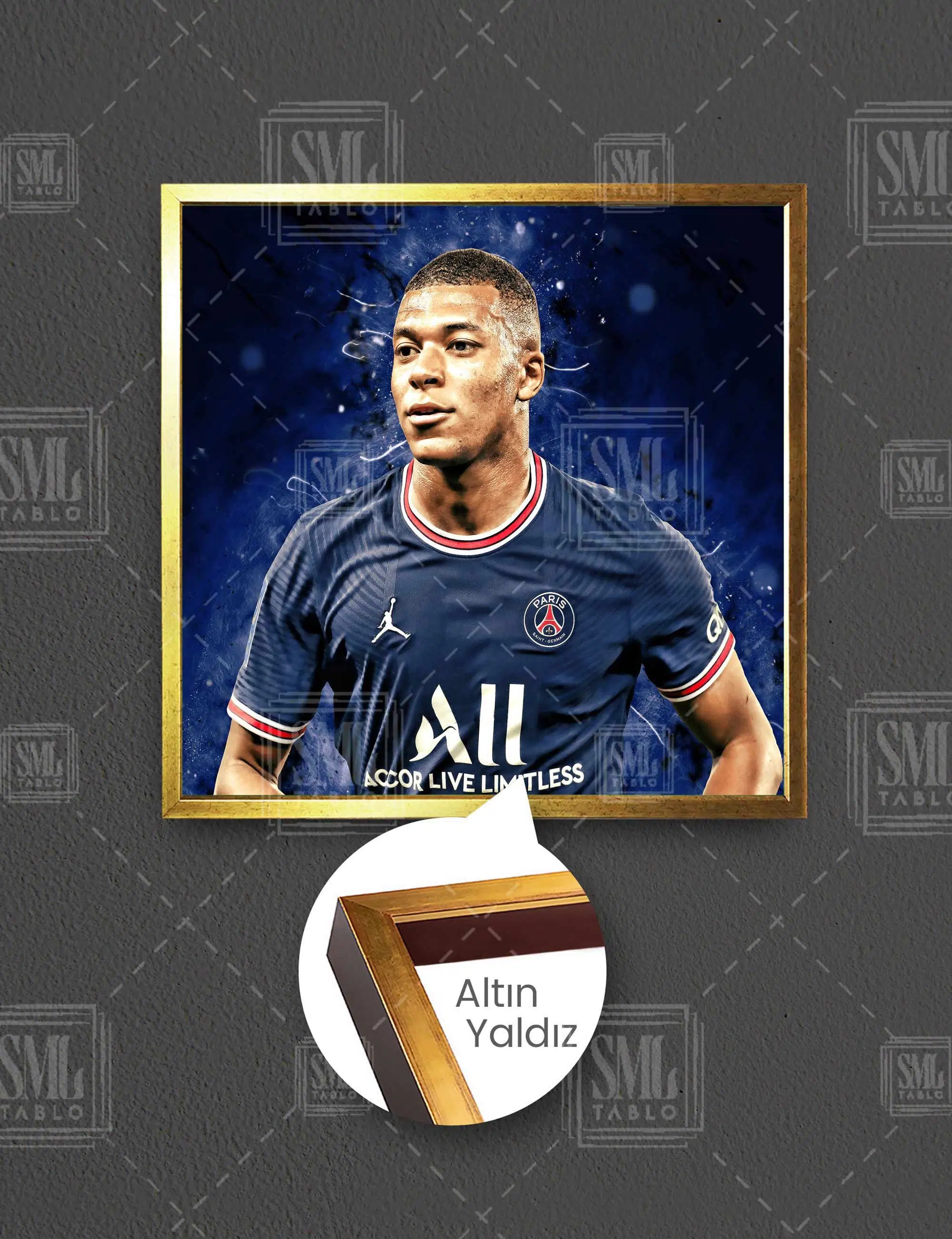 Kylian Mbappe Paris Saint Germain Psg Futbol Taraftar Kare Çerçeveli Kanvas Tablo