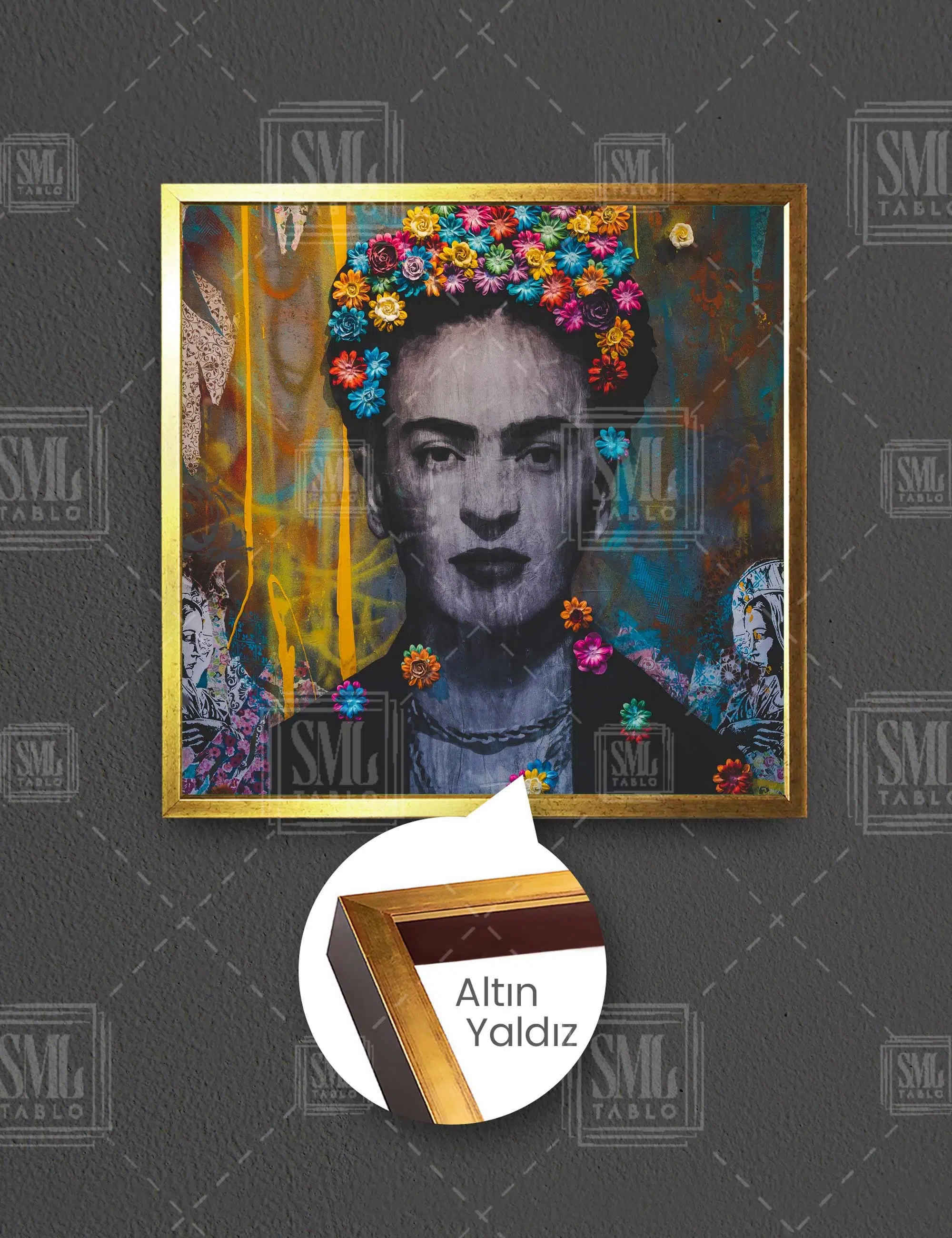 Frida Kahlo Feminizim Sokak Sanatı Kadınlar Günü Kadın Gücü Soyut Kare Çerçeveli Kanvas Tablo