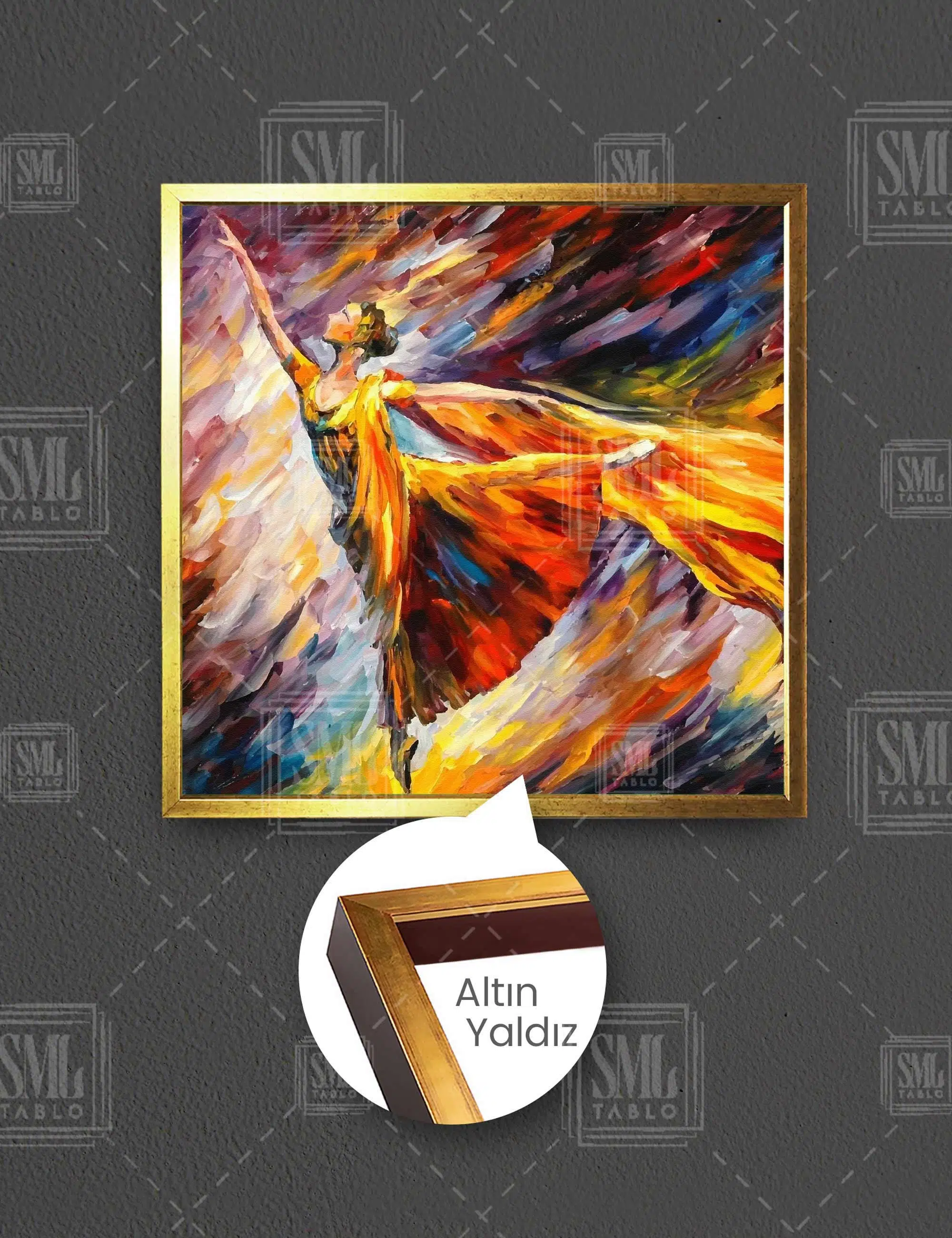Dans Eden Elbiseli Kadın Renkli Art Modern Sanat Woman Dans Müzik Dekor Kare Çerçeveli Kanvas Tablo
