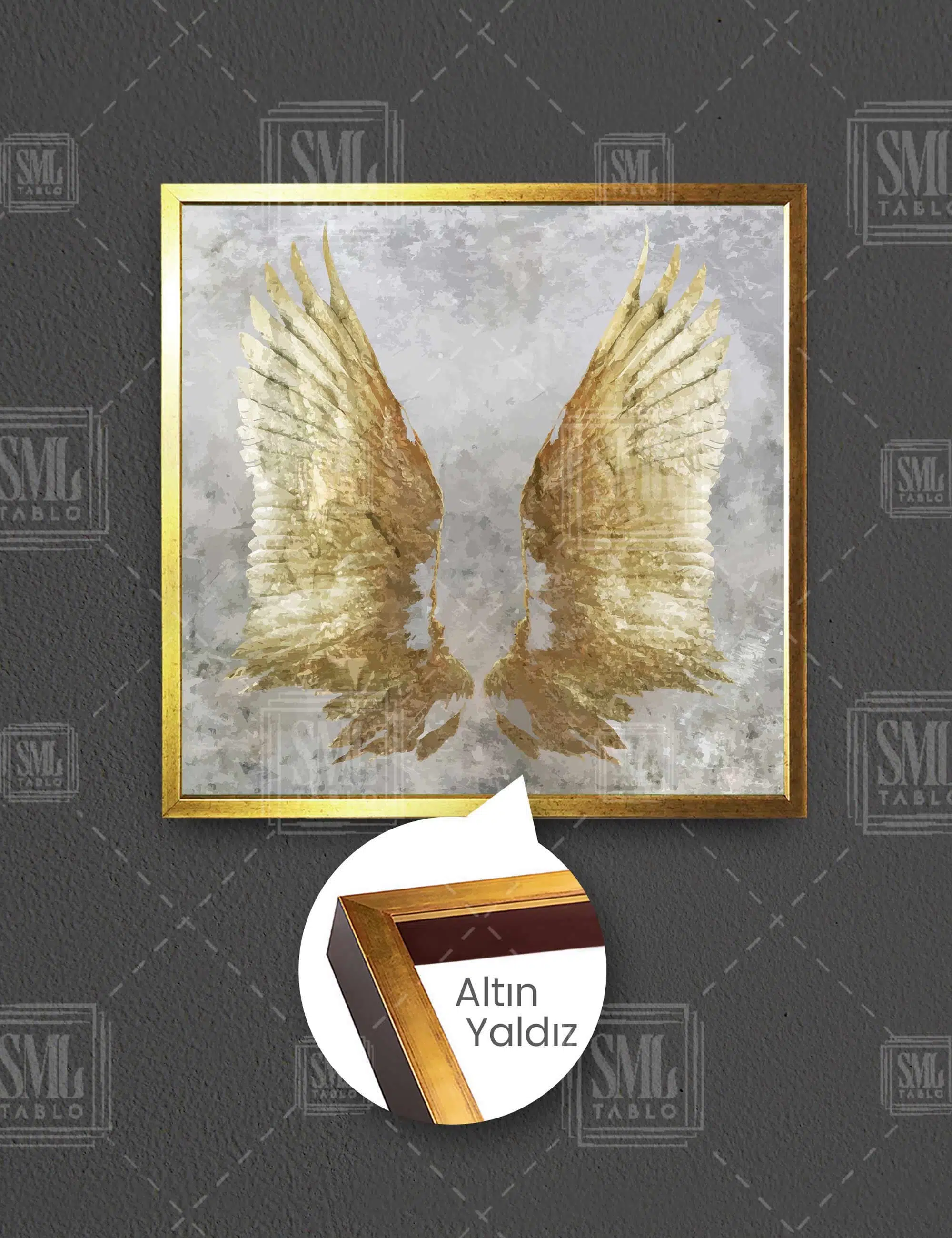 Altın Melek Kanatları Dokratif Gold Modern Kare Çerçeveli Kanvas Tablo