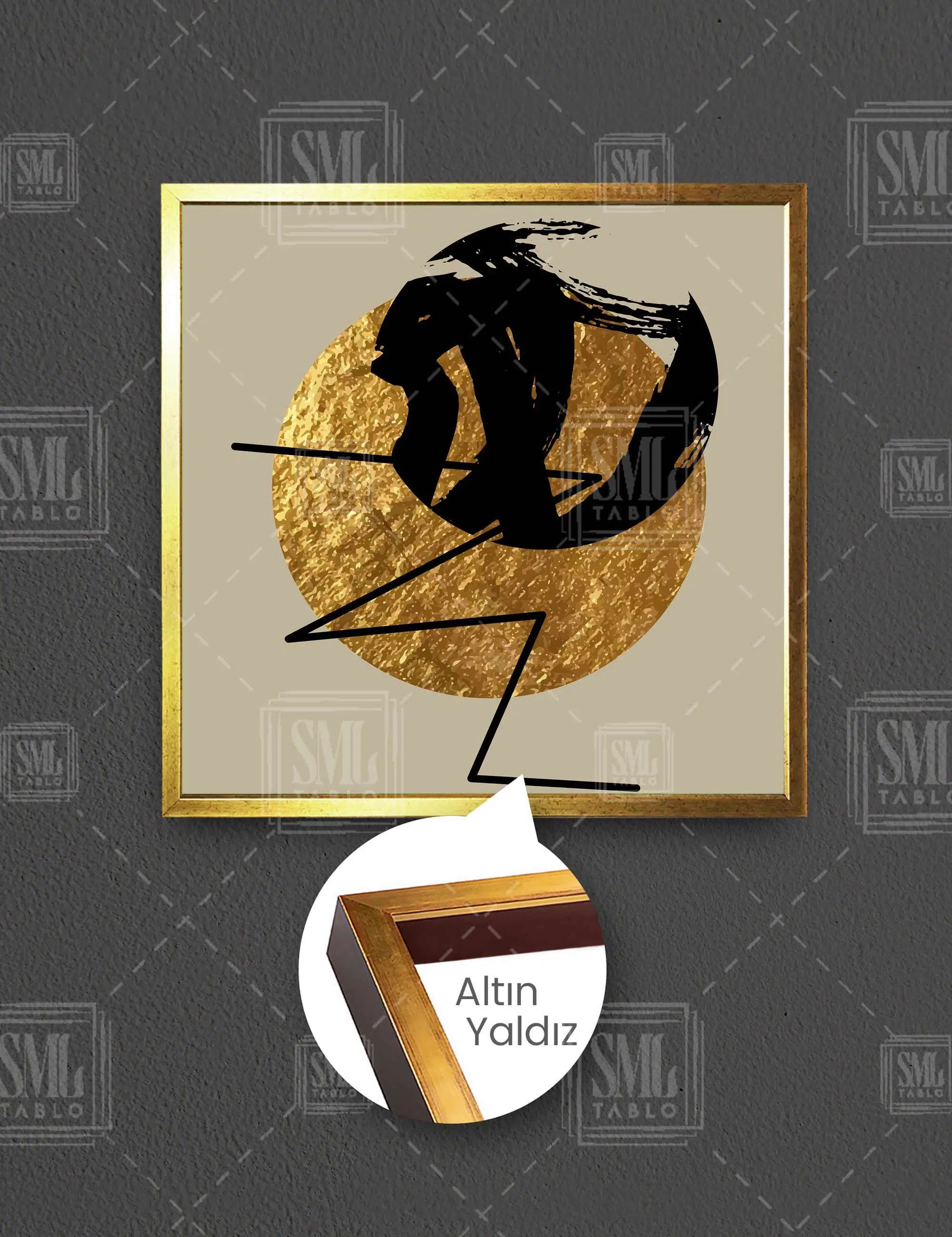 Altın Ve Siyah Geometrik Modern Sanat Soyut Çizgisel Dekor Kare Çerçeveli Kanvas Tablo