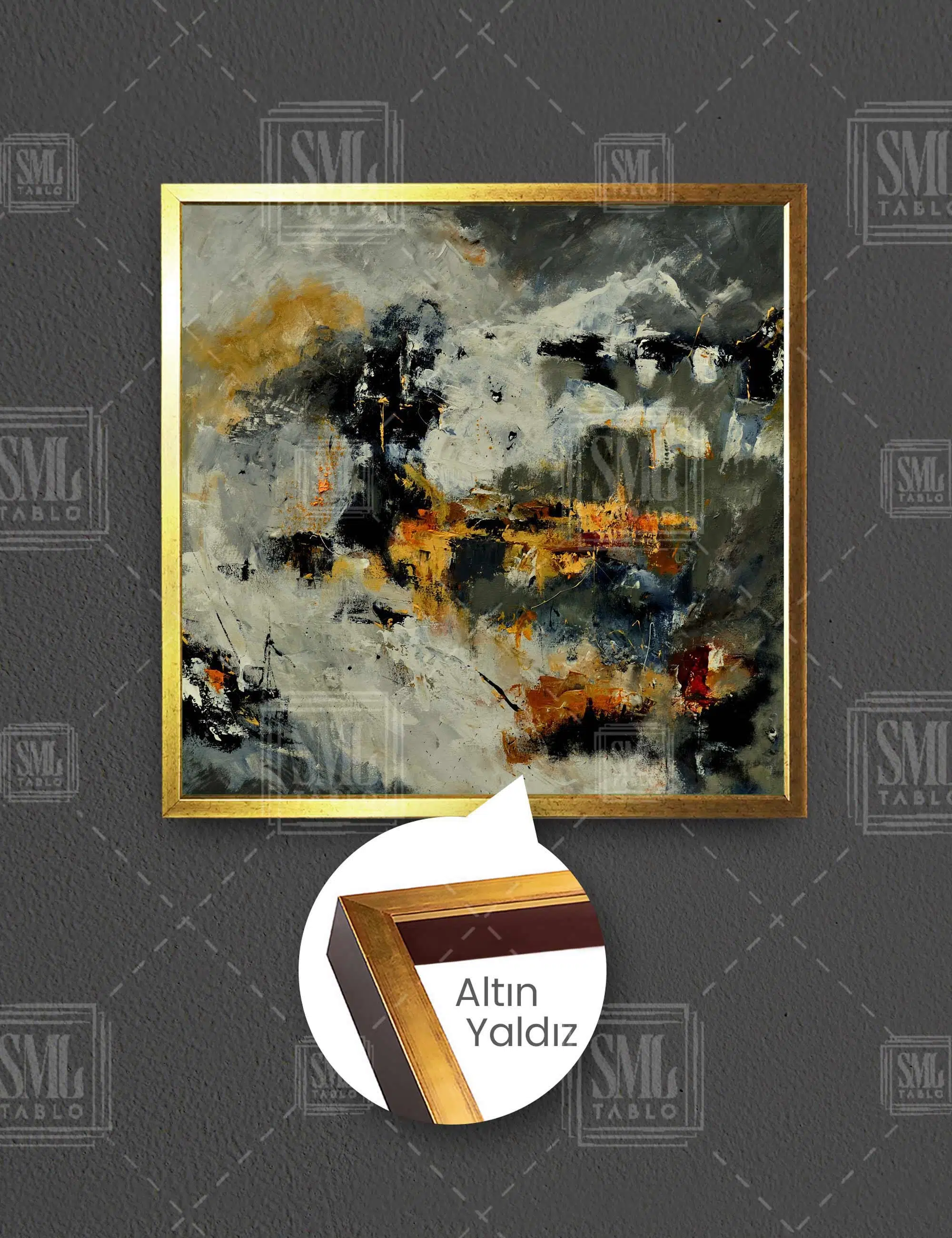 Biribirinin İçine Grimiş Renkler Soyut Sanat Dekoratif Kare Çerçeveli Kanvas Tablo