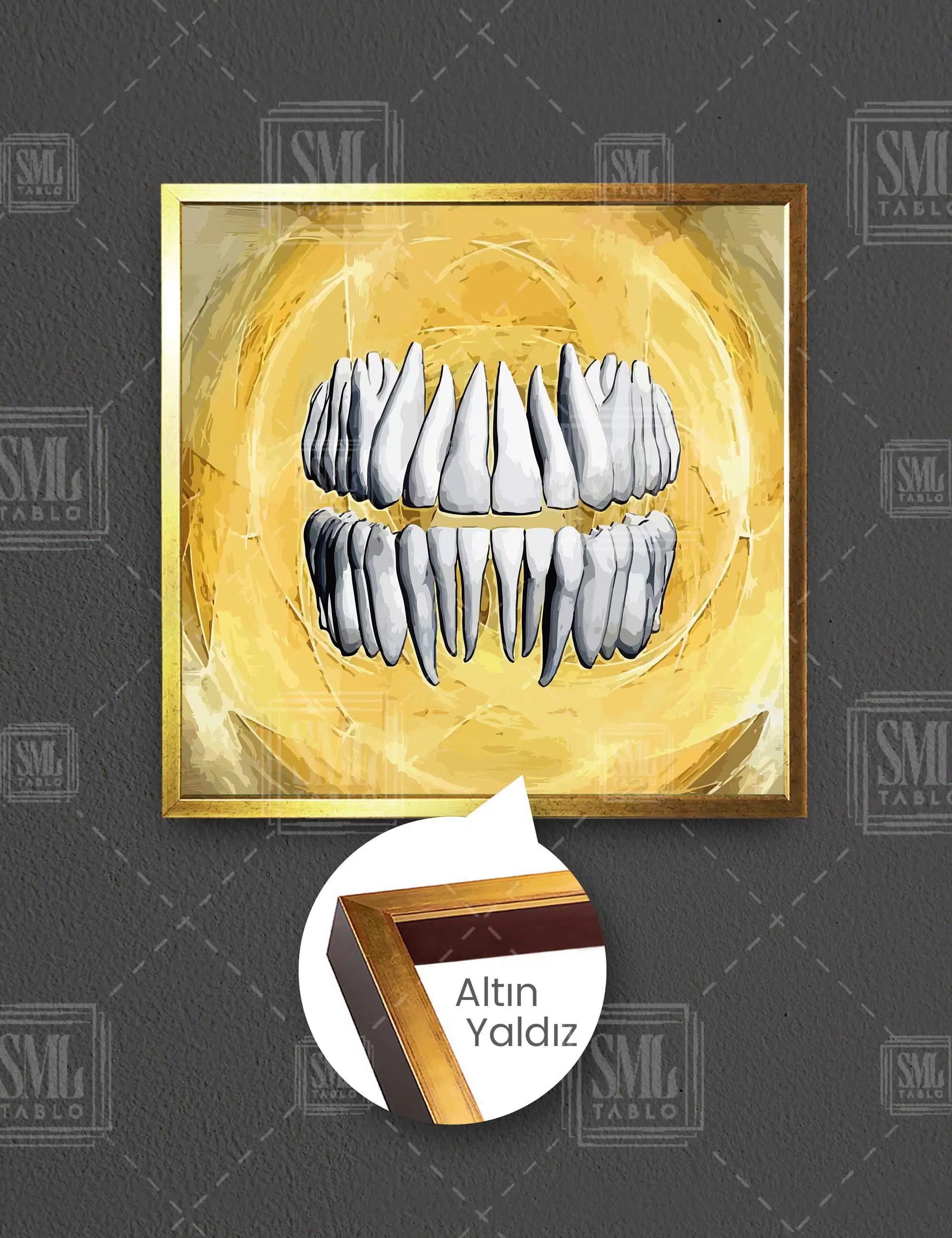 Diş Polikiliniği Dekor Ağız Sağlığı Dental Beyaz Dişler Kare Çerçeveli Kanvas Tablo