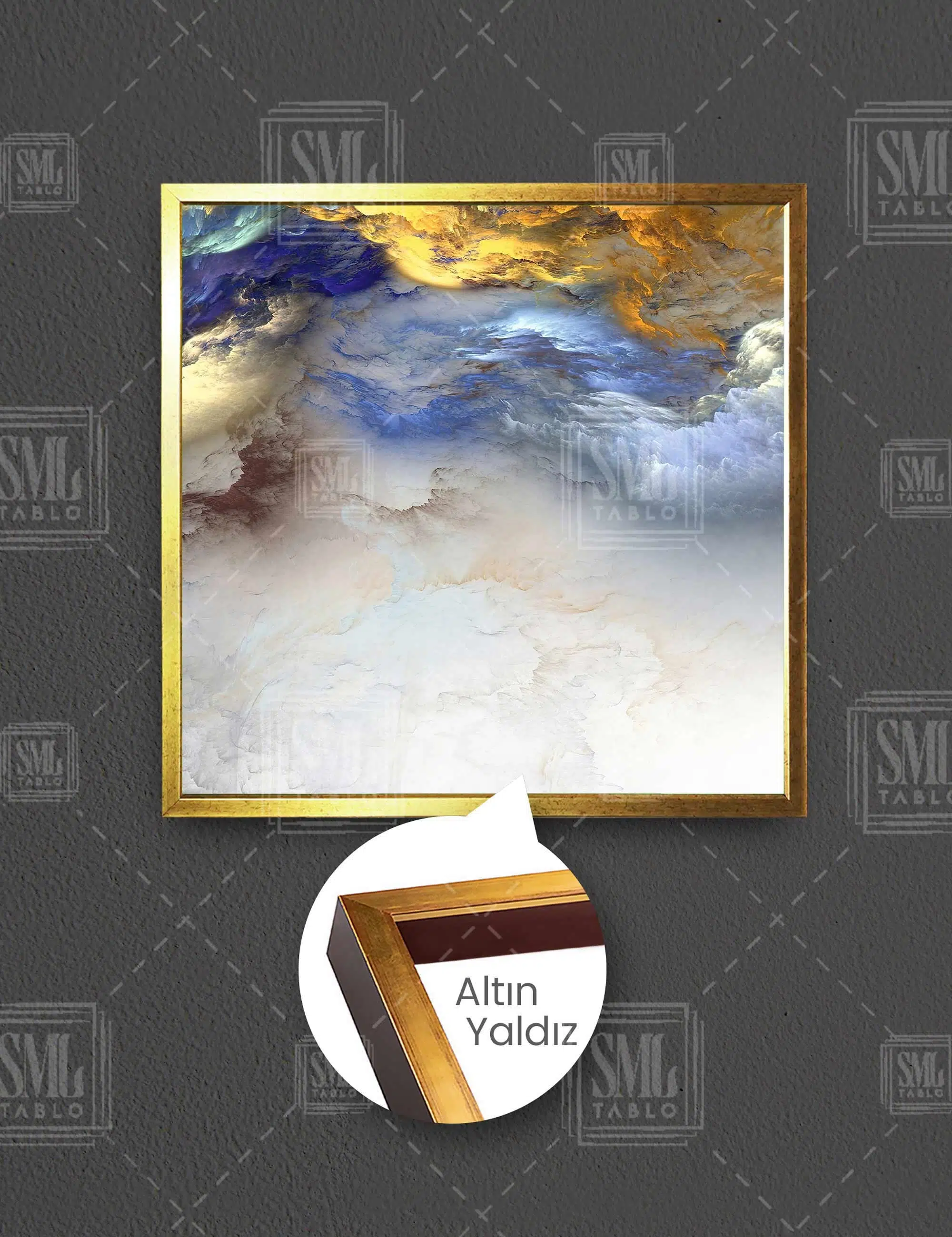Dokusal Abstract Sanat Karışık Renkli Bulutlar Modern Sanat Dekor Kare Çerçeveli Kanvas Tablo