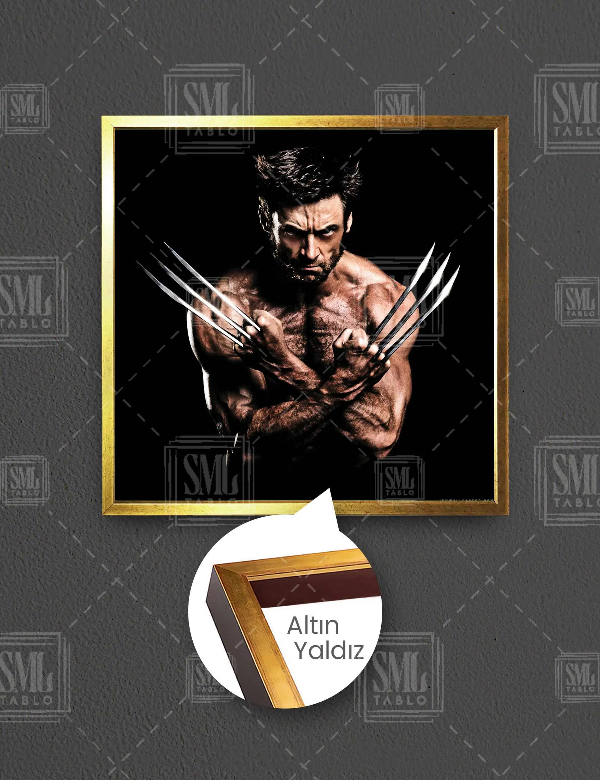 Hugh Jackman Wolverine Xman Film Metal Yumruklar Kare Çerçeveli Kanvas Tablo