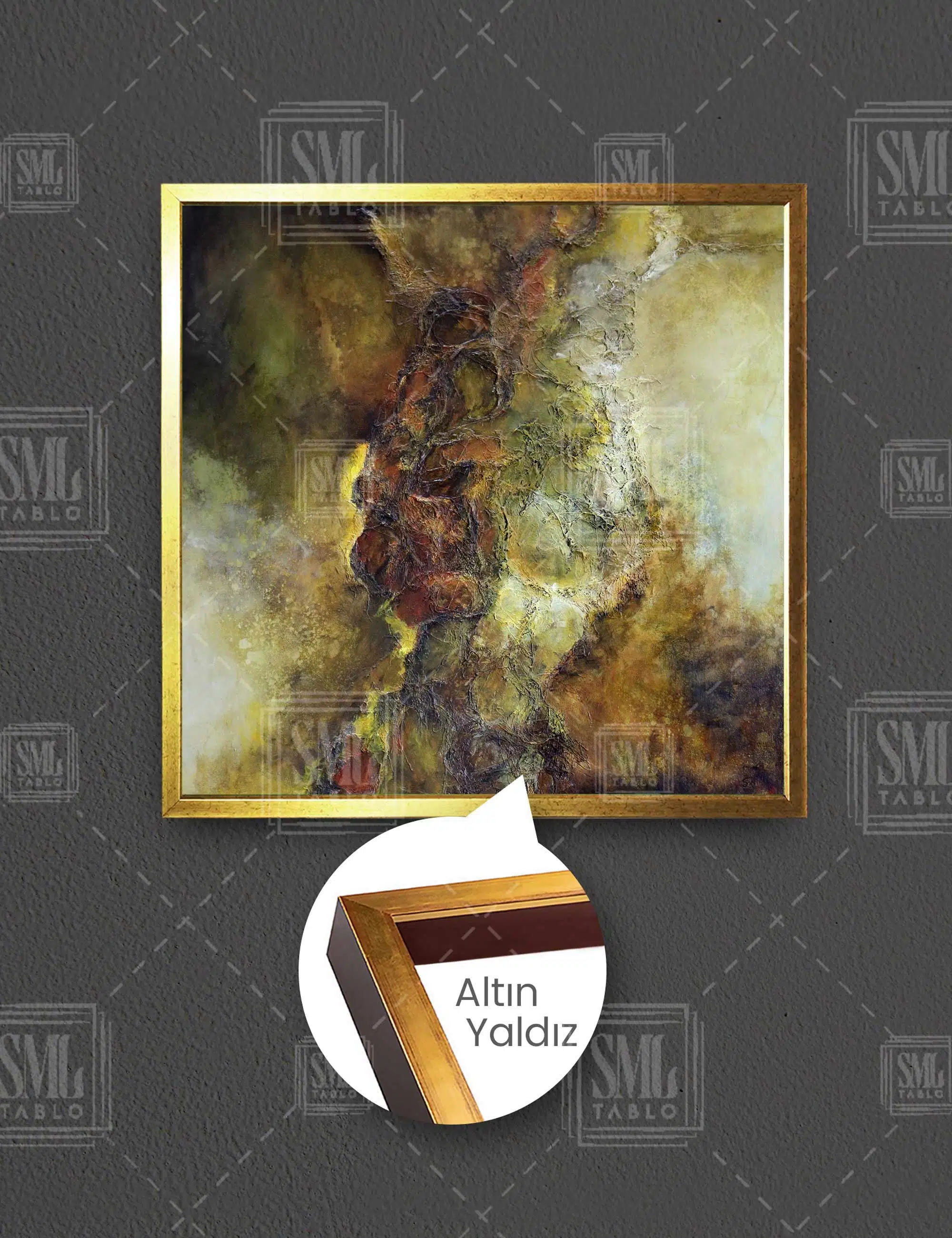 Kahverengi Siyah Turuncu Renkli Abstract Soyut Modern Dekor Kare Çerçeveli Kanvas Tablo