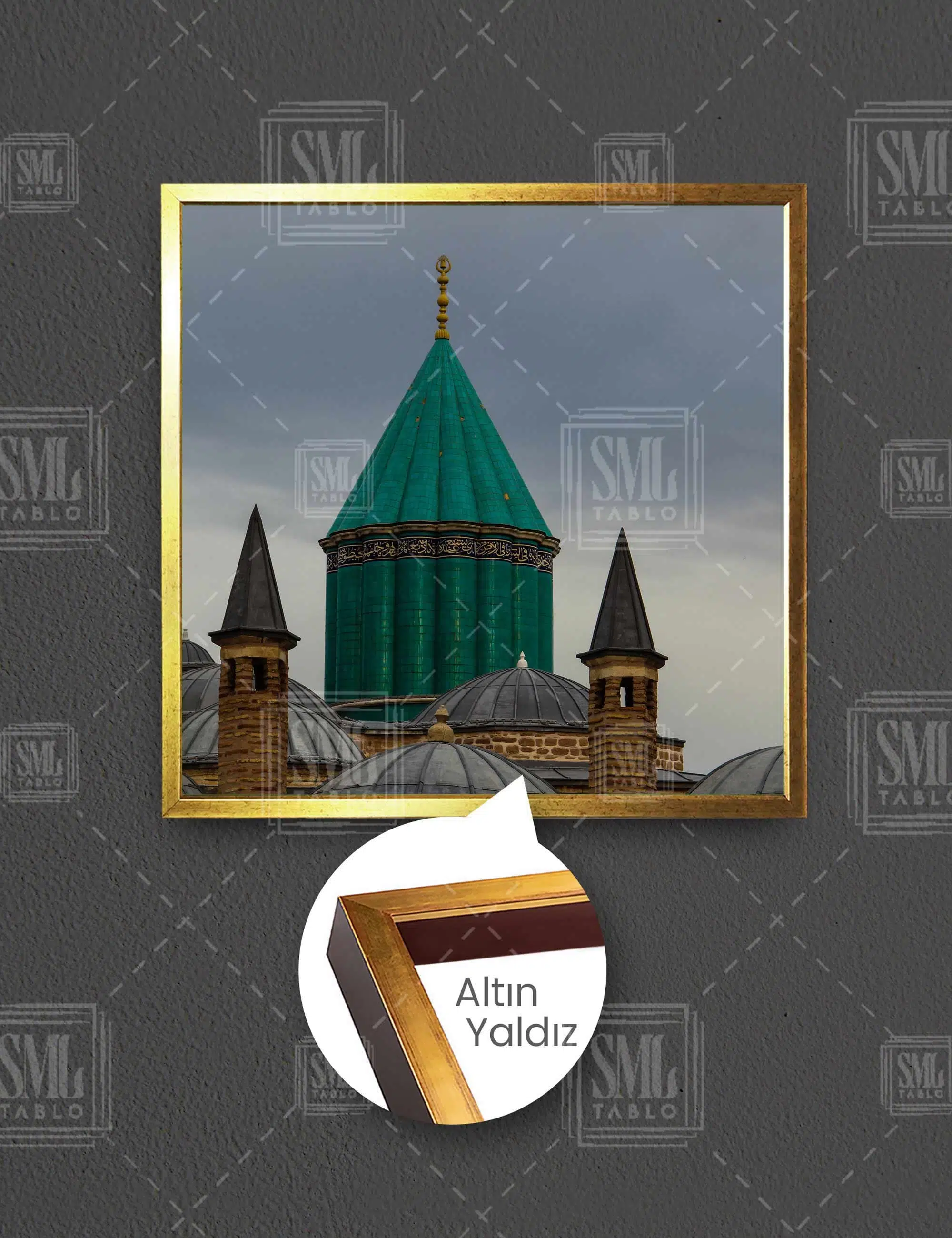 Konya Mevlana Türbesi Manzara Dekor Kare Çerçeveli Kanvas Tablo