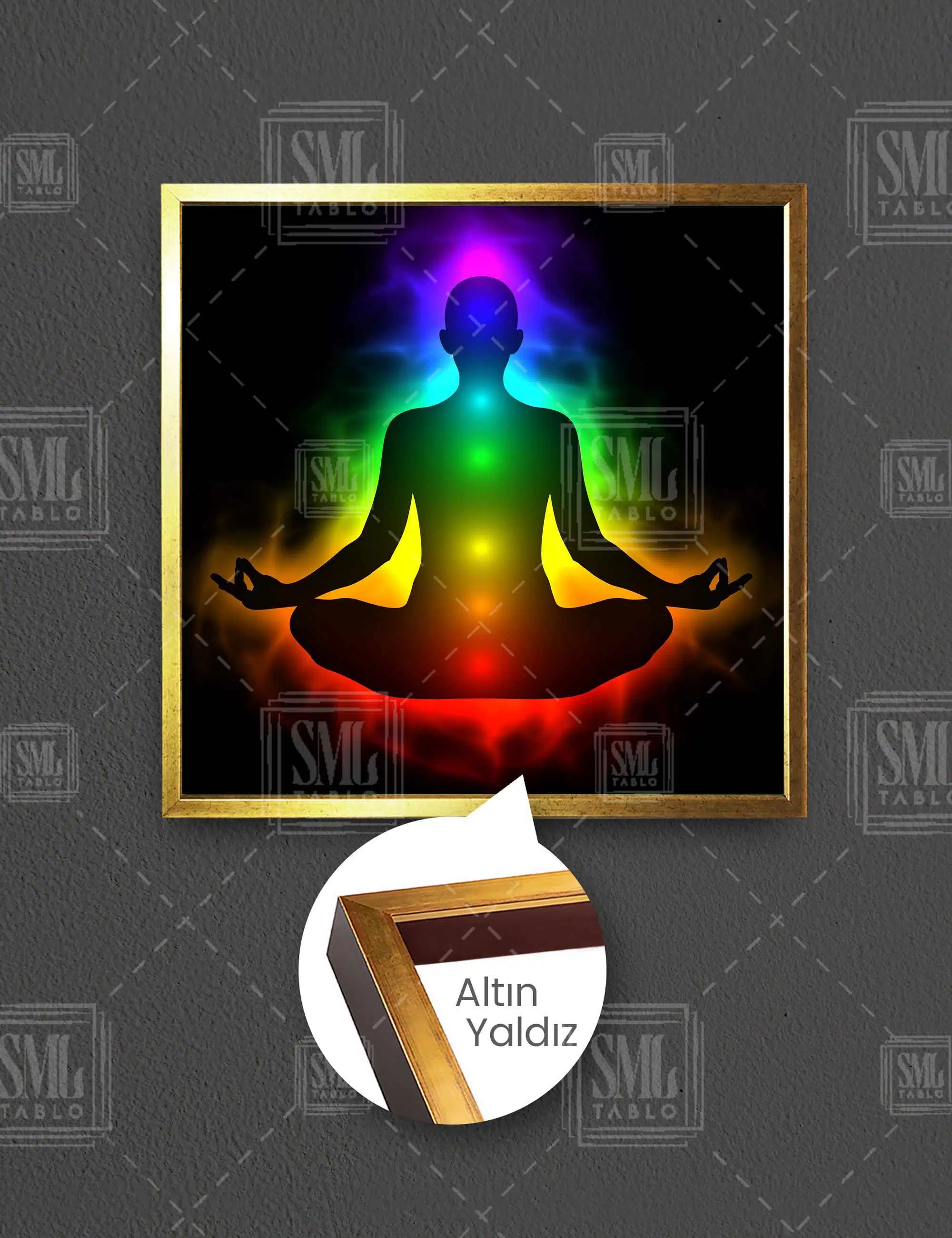 Meditasyon Çakra Noktaları Huzur Yoga Enerji Kare Çerçeveli Kanvas Tablo