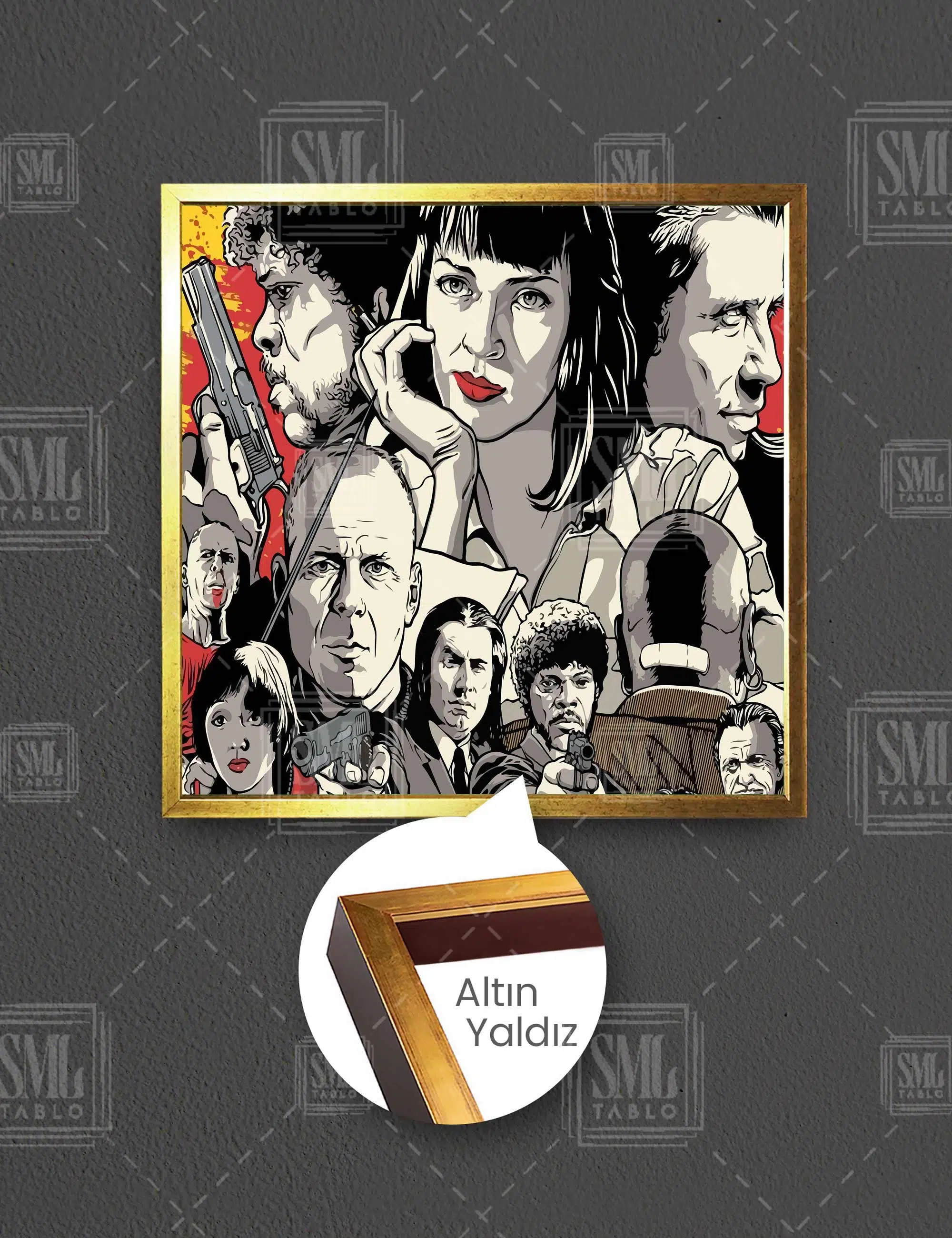 Pulp Fıctıon Art Uma Thurman John Travolta Ucuz Roman Quentin Tarantino Kare Çerçeveli Kanvas Tablo
