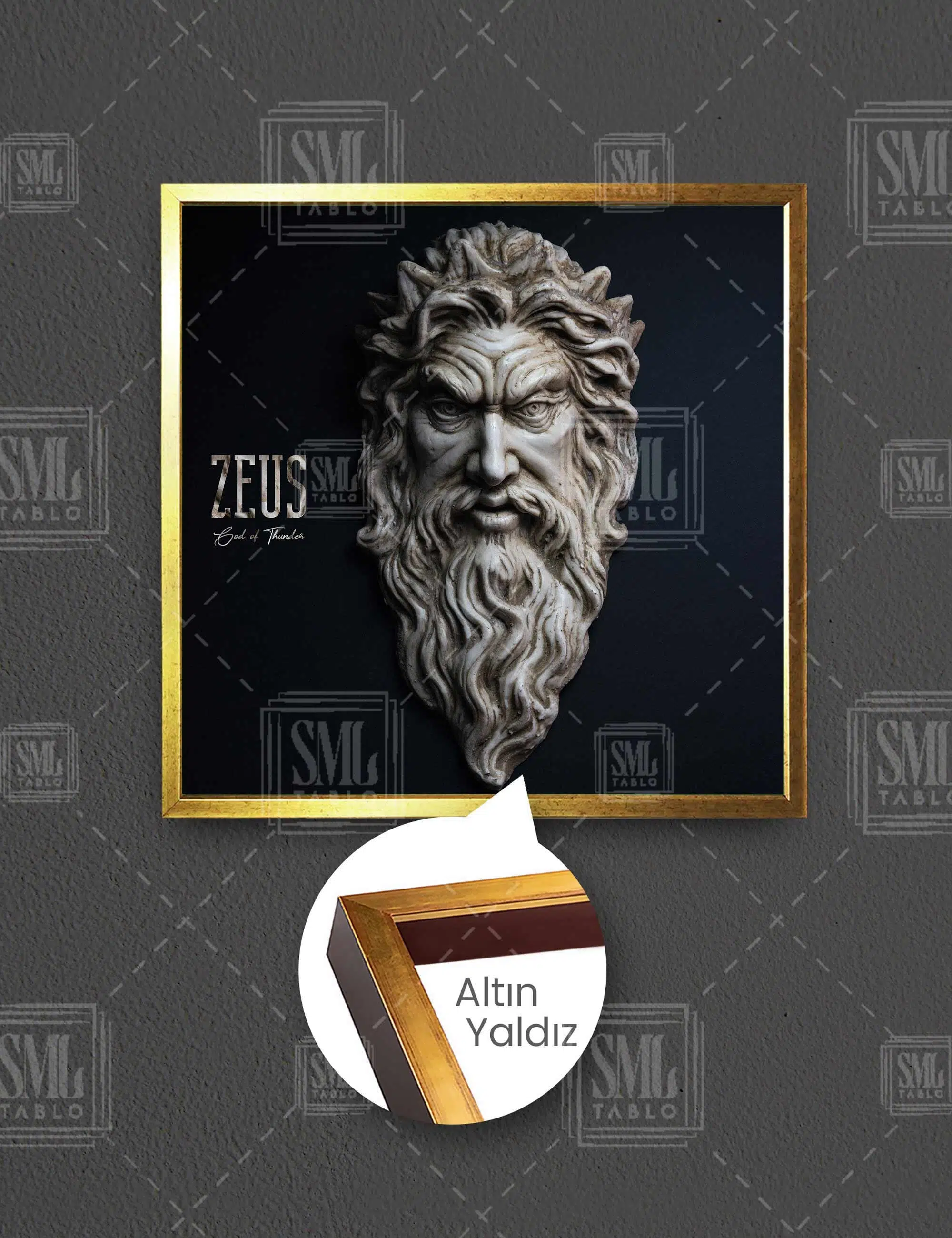 Zeus Şimşek Tanrısı Heykel Modern Sanat Yunan Mitolojisi Mermer Kare Çerçeveli Kanvas Tablo