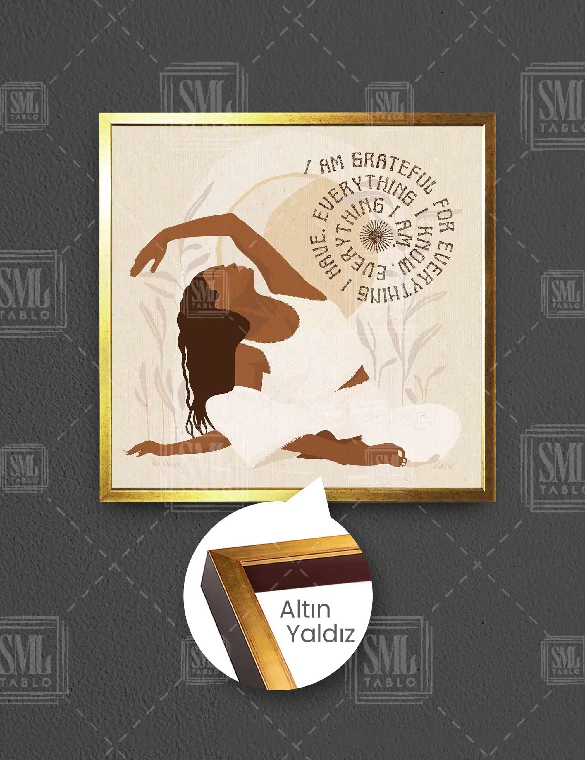 Yoga Yapan Kız Yogi Tipografik Motivasyon Minimal Boho Kare Çerçeveli Kanvas Tablo
