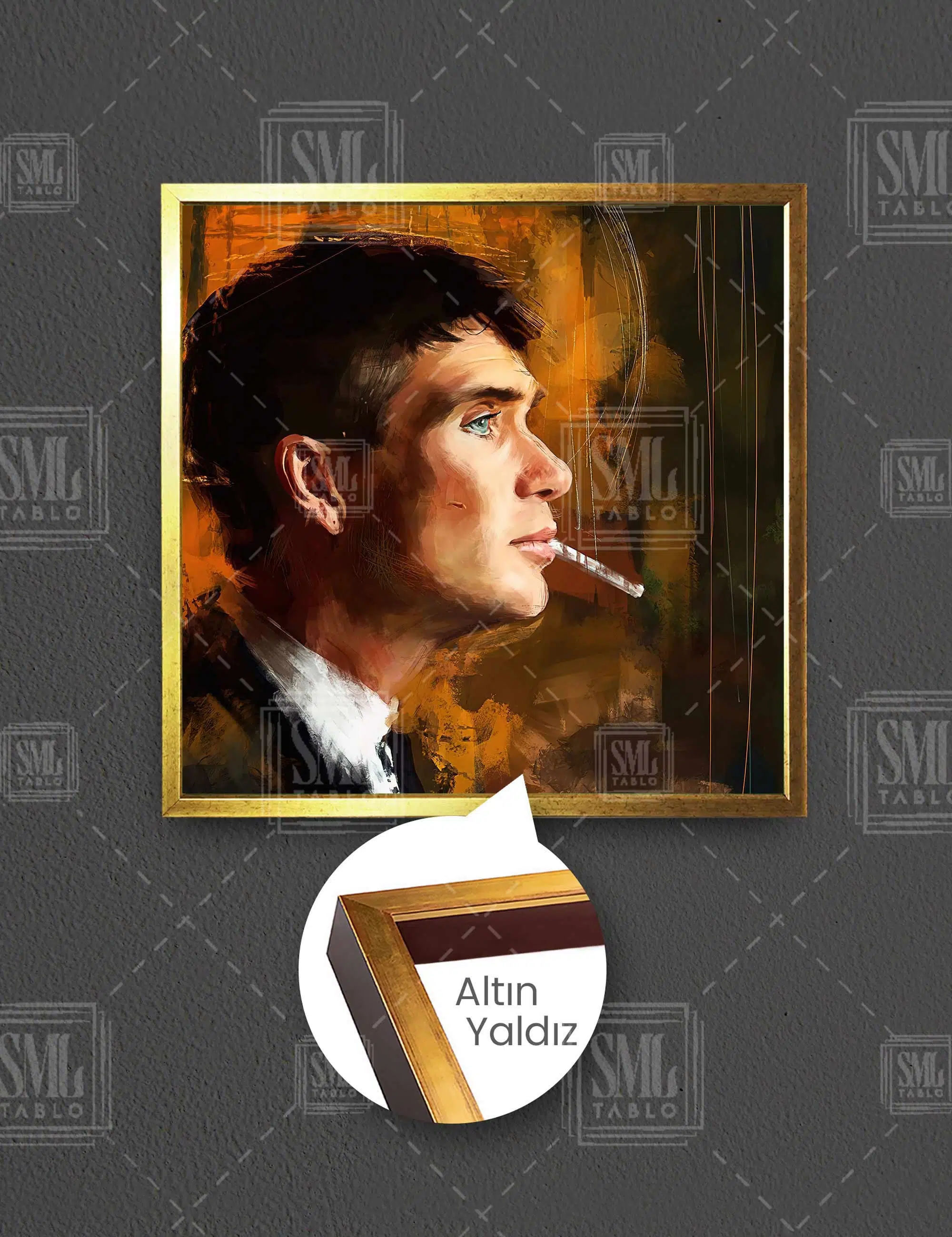 Peaky Blinders Sigara İçen Thomas Shelby Kare Çerçeveli Kanvas Tablo