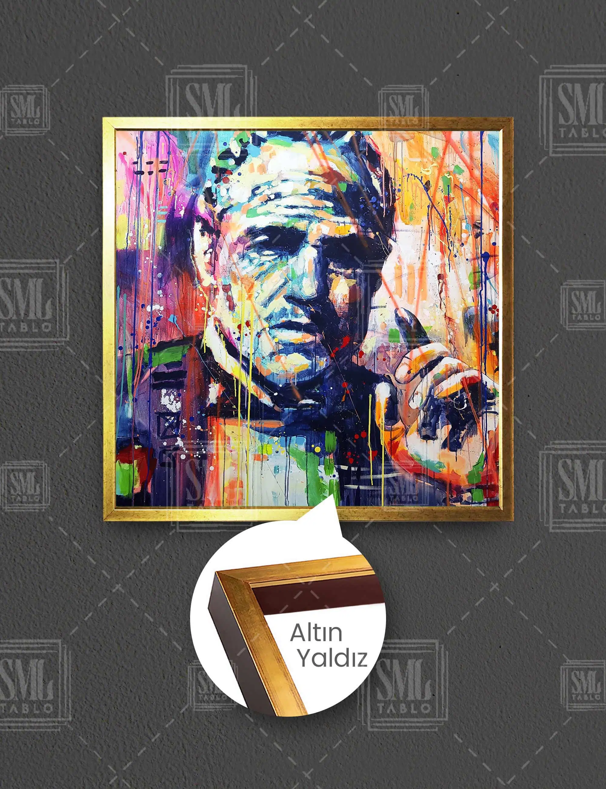 The Godfather Don Corleone Renkli Yağlı Boya Kare Çerçeveli Kanvas Tablo