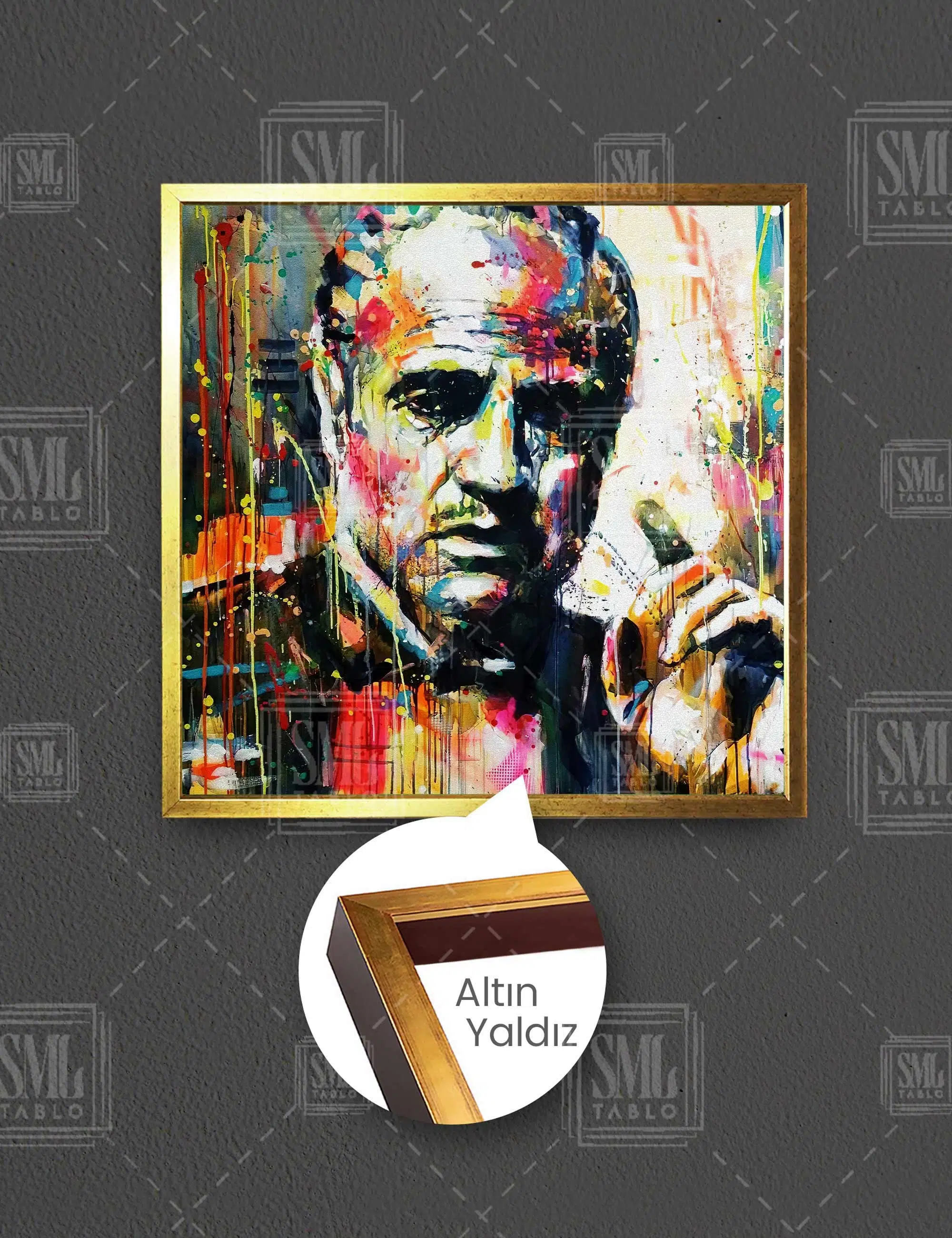 The Godfather Don Corleone Yağlı Boya Kare Çerçeveli Kanvas Tablo