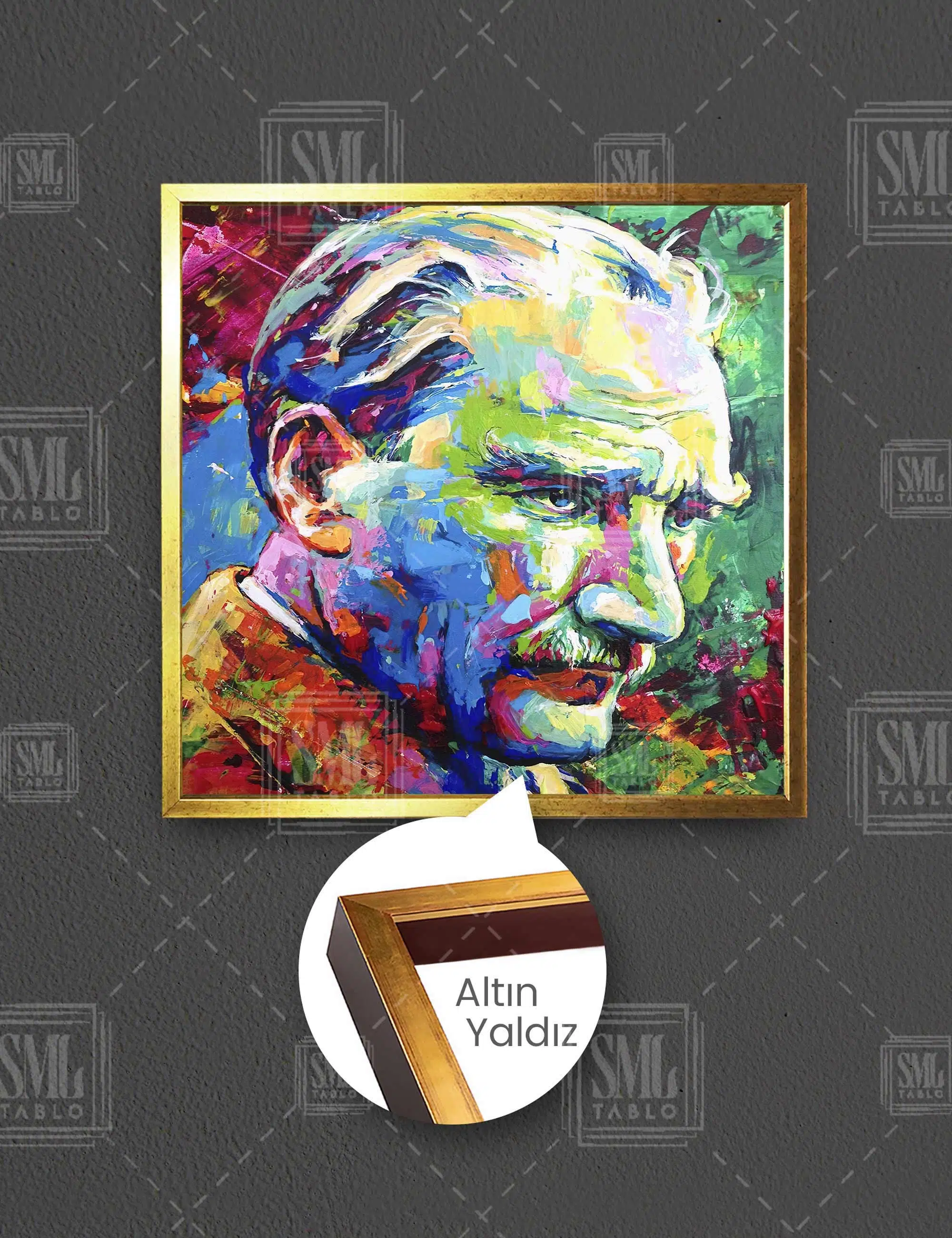 Mustafa Kemal Atatürk Karizma Soyut Sanat Kare Çerçeveli Kanvas Tablo