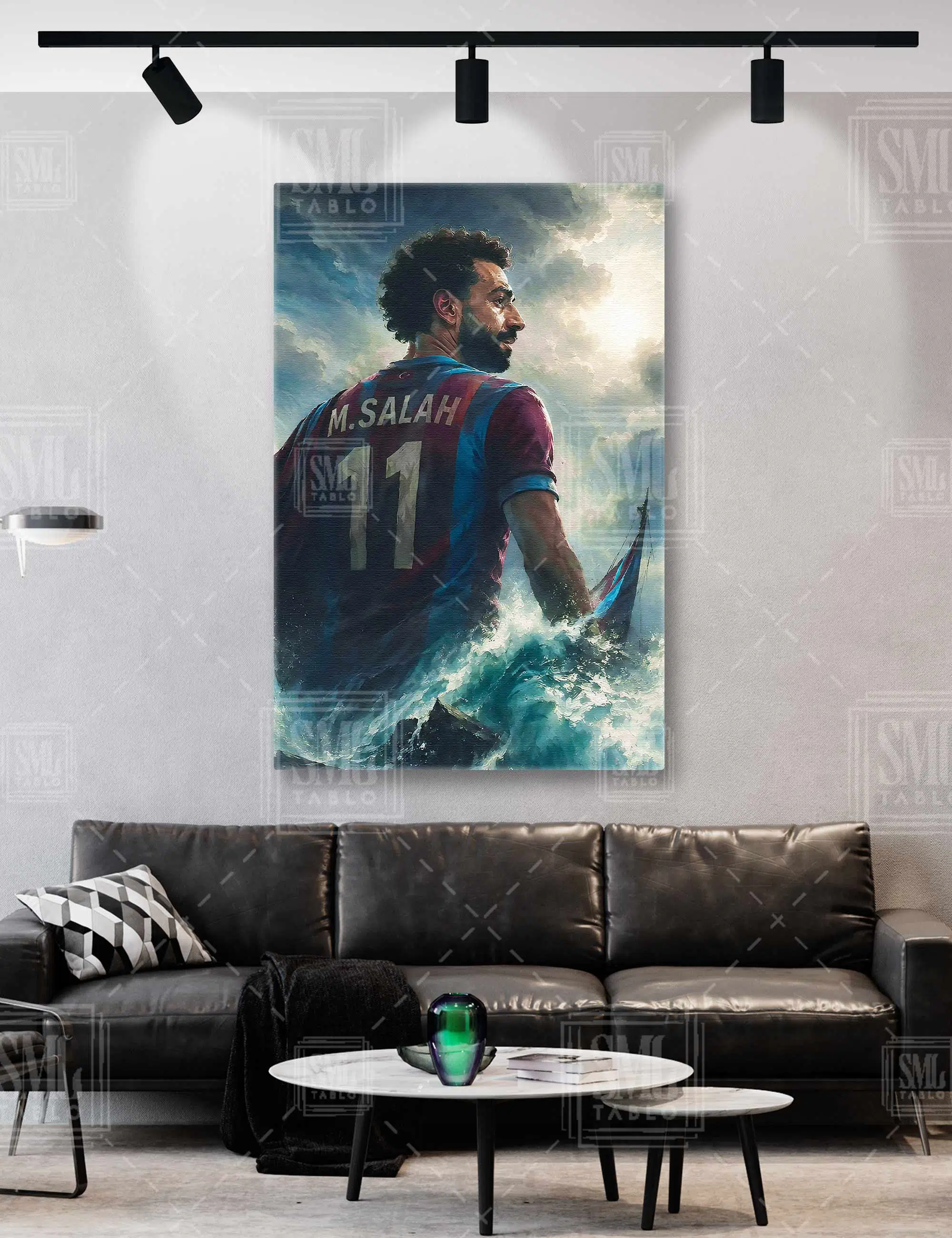 Mohamed Muhammed Salah Bordo Mavi 61 Karadeniz Suları Bize Her Yer Trabzon Dikey Kanvas Tablo