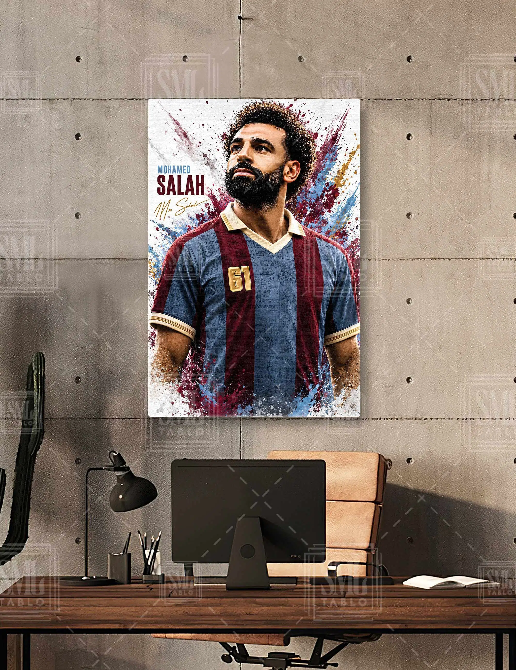 Mohamed Salah Mısır Kralı Bordo Mavi 61 Bize Her Yer Trabzon Muhammed Salah Dikey Kanvas Tablo