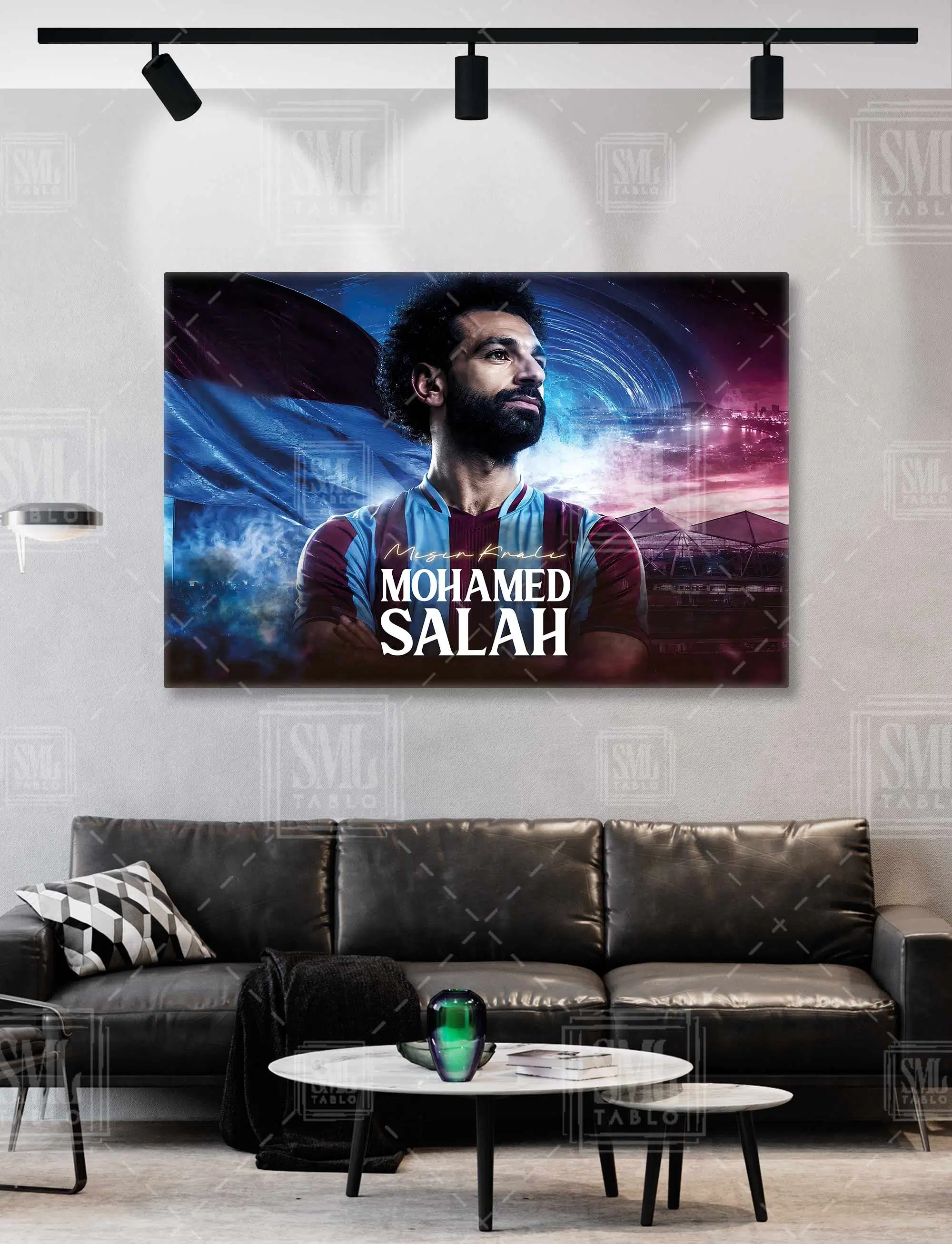 Mohamed Salah Bordo Mavi 61 Muhammed Salah Bize Her Yer Trabzon Mısır Kralı Yatay Kanvas Tablo