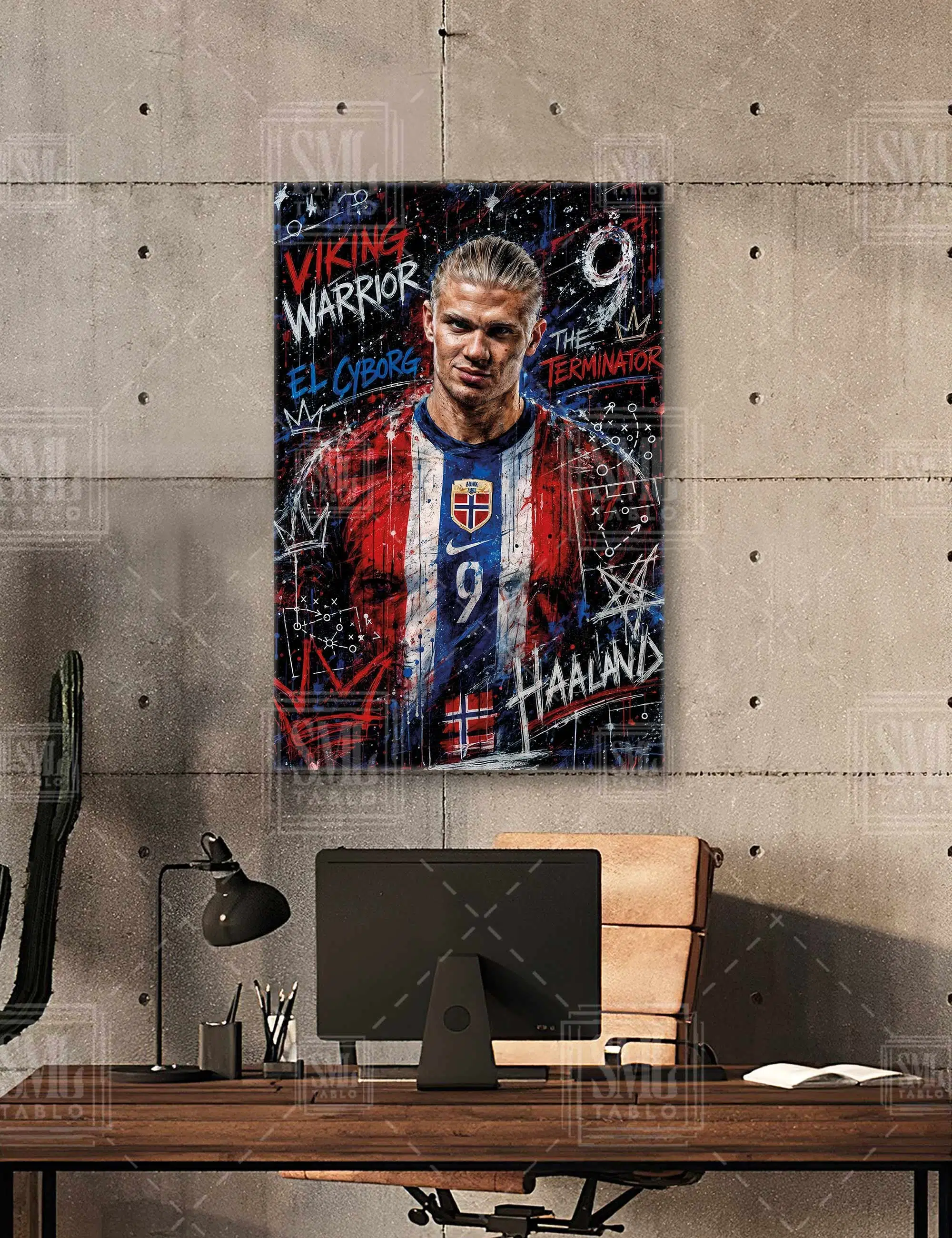Erling Haaland Norway Viking Warrior El Cyborg Karizmatik Futbolcu Dikey Kanvas Tablo