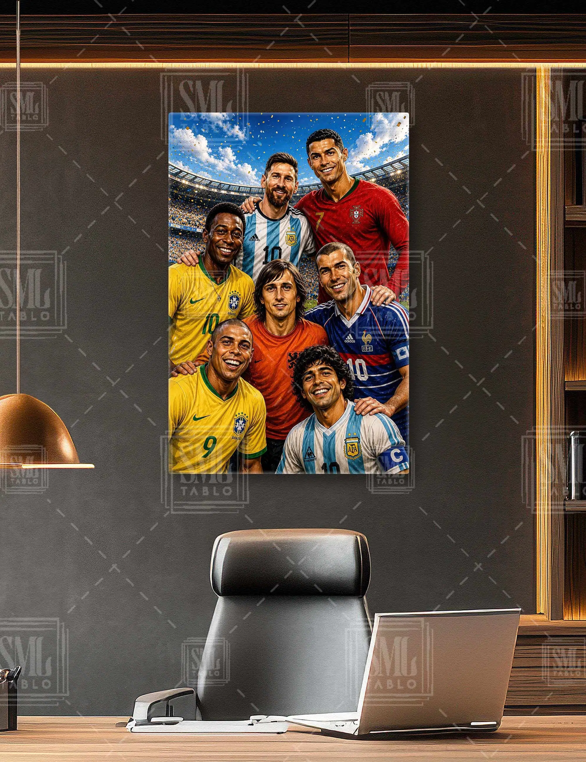 Futbol Efsaneleri Pele Maradona Ronaldo Messi Efsane Futbolcu Dikey Kanvas Tablo