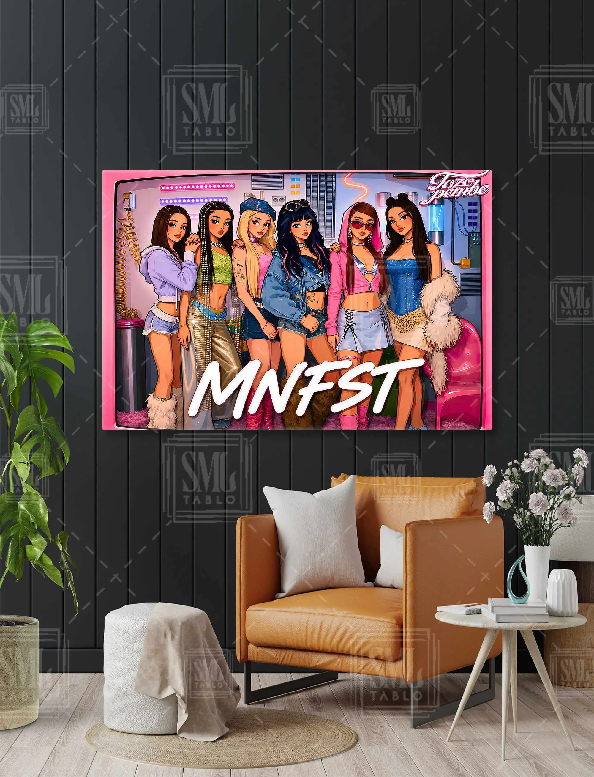 Manifest Kız Grubu Müzik Animasyon Toz Pembe Düş Retro Dekor Doğum Günü Hediyesi Yatay Kanvas Tablo