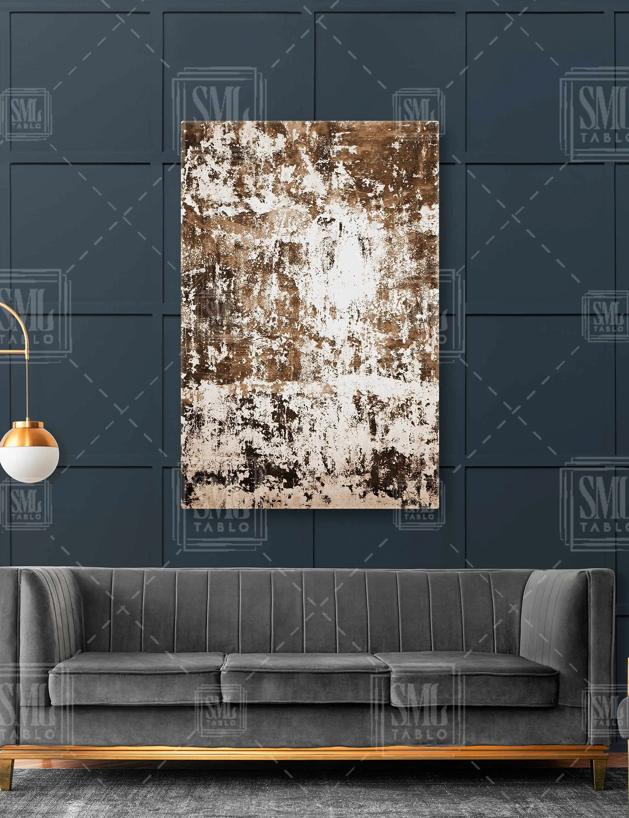 Texture Yüzey Grunge Arkaplan Sepya Sarı Kahverengi Ton Sanatsal Dikey Kanvas Tablo