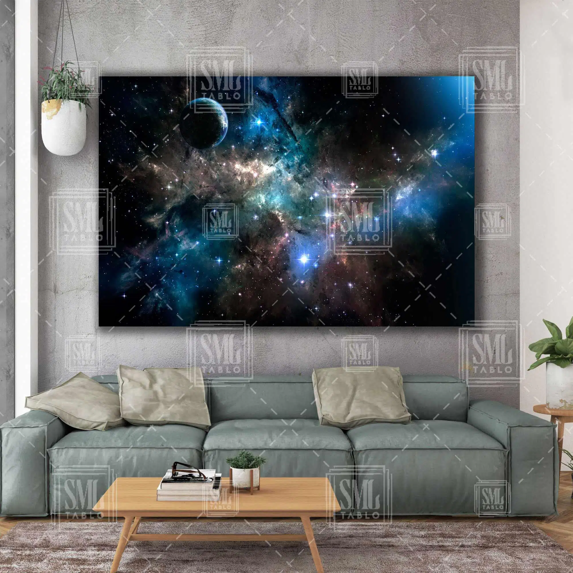 Uzay Cosmos Kozmoz Astronot Dünya Gezegenler Yatay Kanvas Tablo