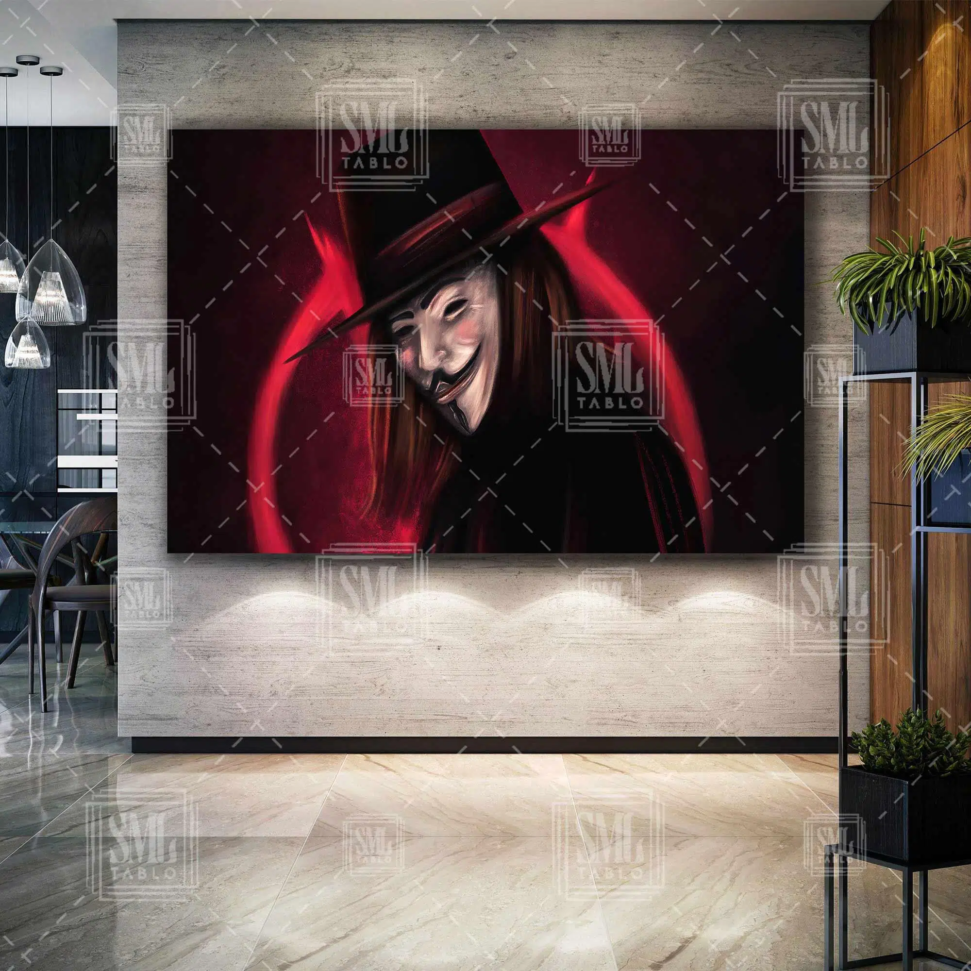 V For Vendetta Film Siyah Şapkalı Maskeli Adam Adalet Yatay Kanvas Tablo