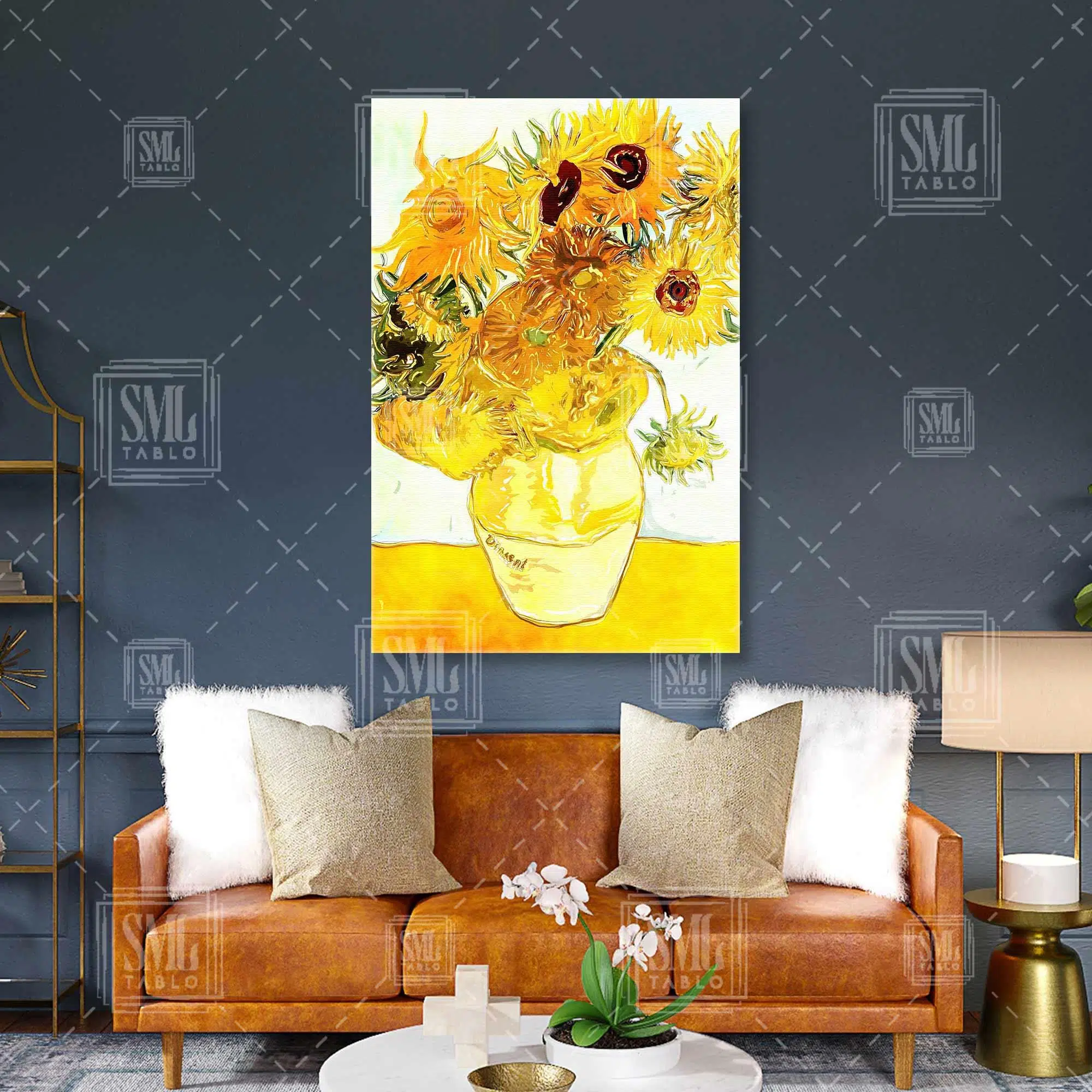 Vincent Van Gogh Vazo İçindeki Ayçiçekler Sarı Dikey Kanvas Tablo