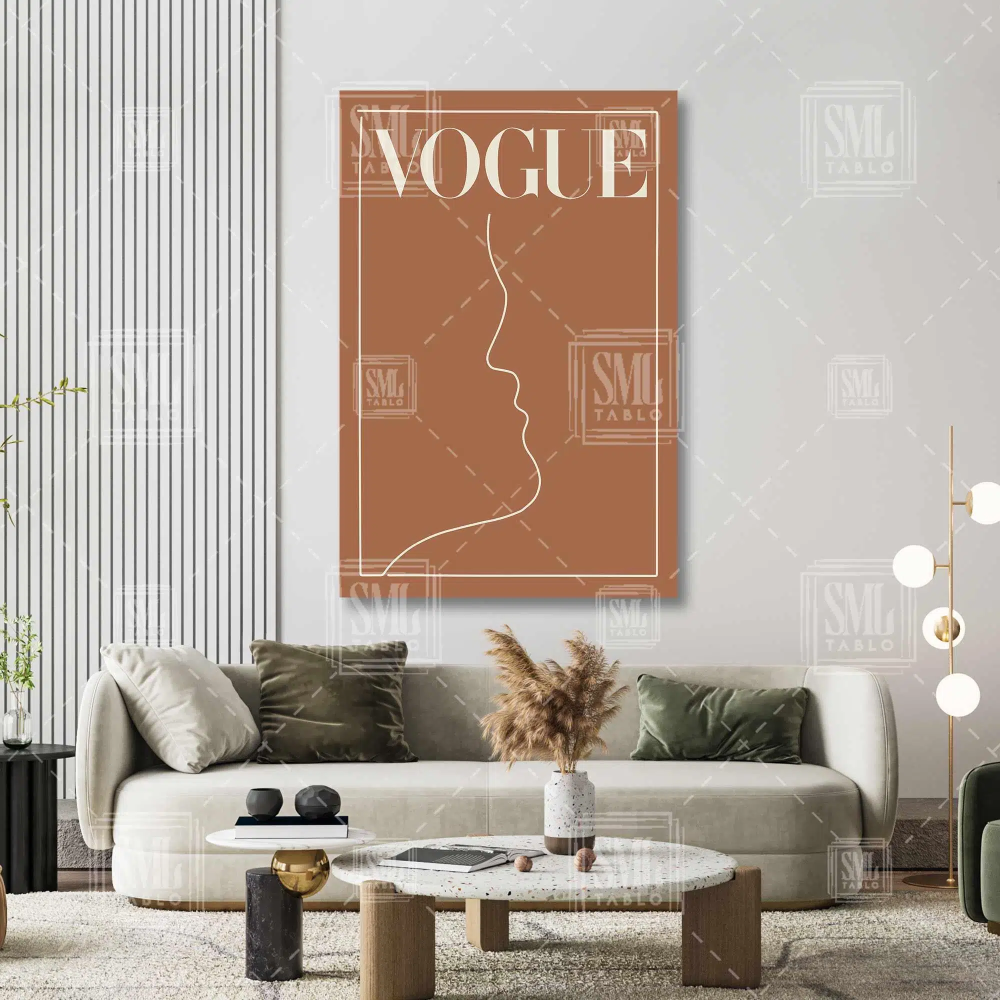 Vogue Dergi Kapağı Çift Turuncu Çizgisel Minimal Dikey Kanvas Tablo