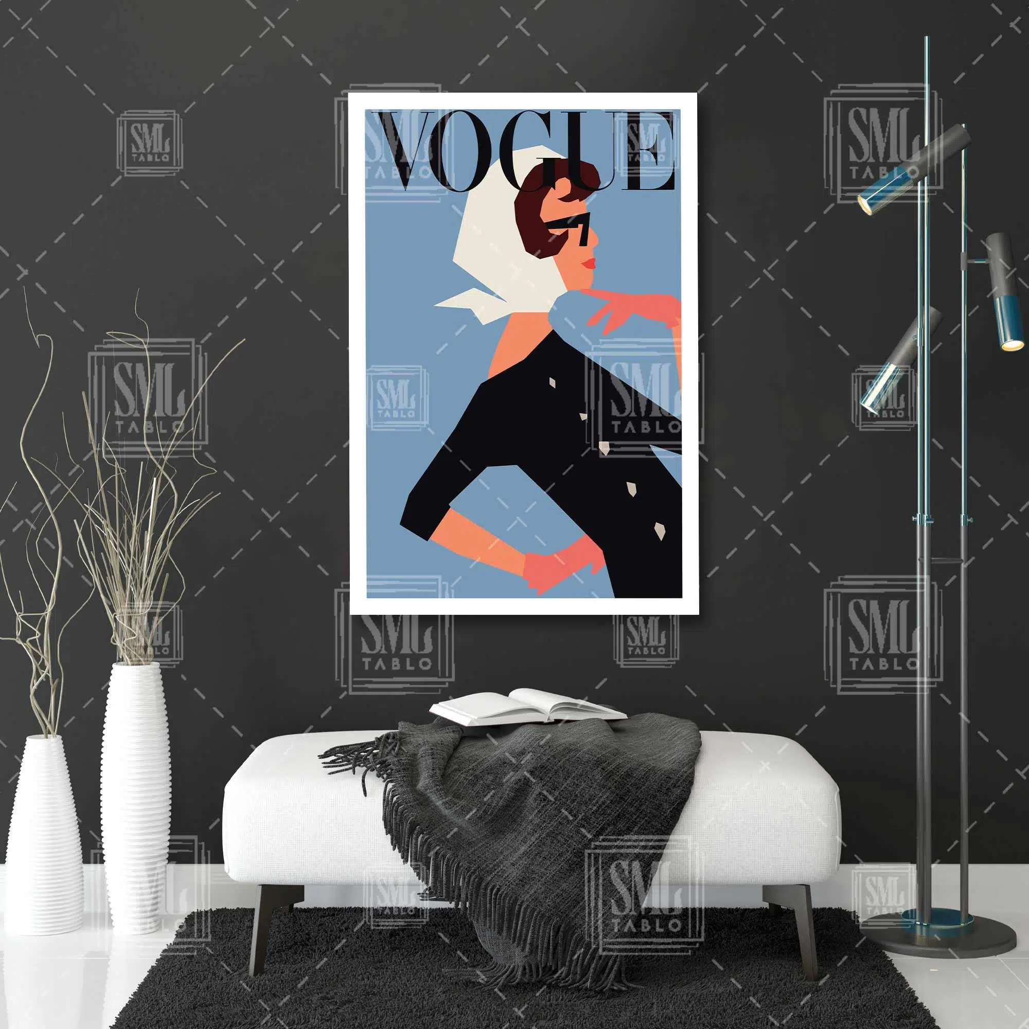 Vogue Gözlüklü Vintage Kadın Dergi Kapağı Boho Dikey Kanvas Tablo