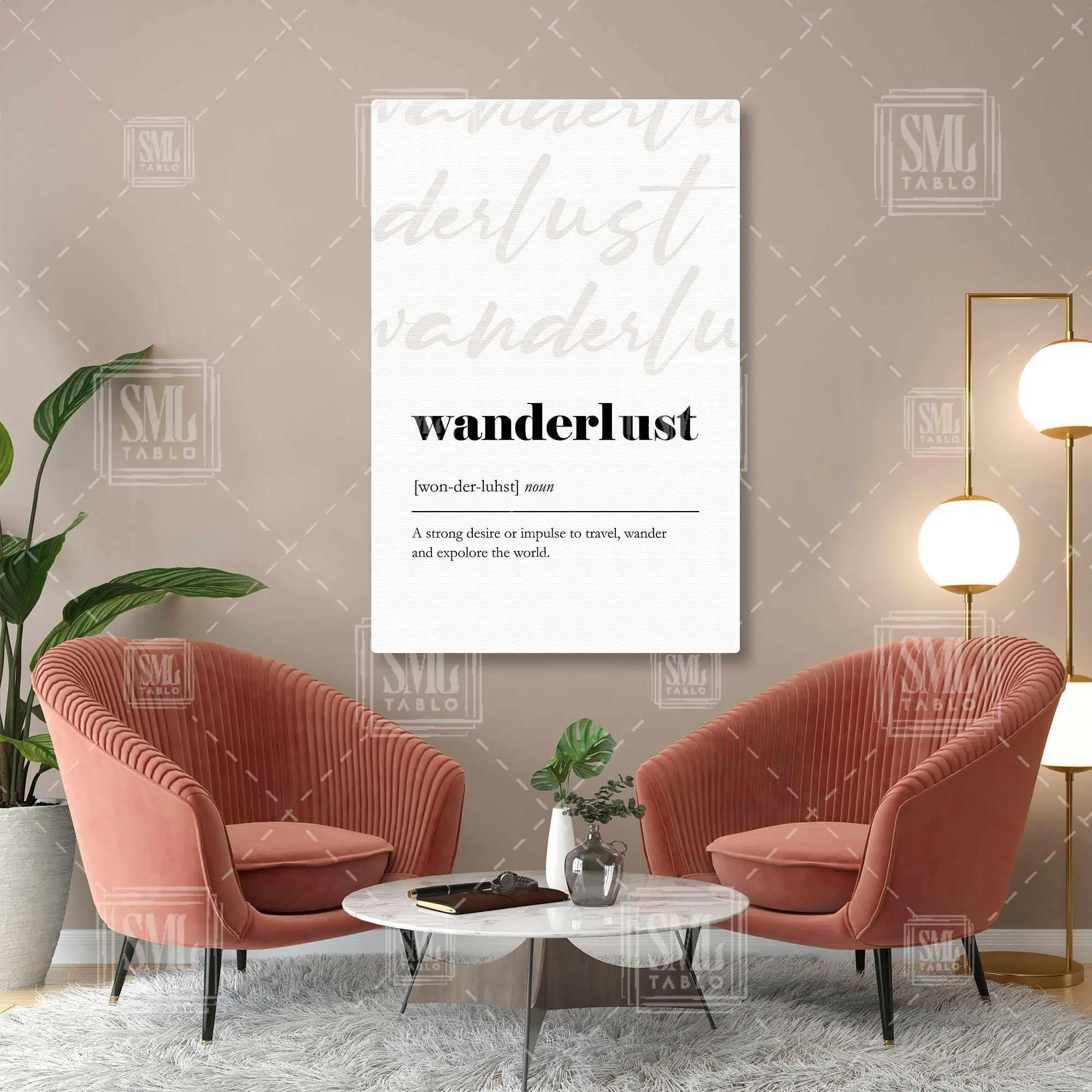 Wanderlust Kelime Anlamı Tipografik Minimal Dikey Kanvas Tablo
