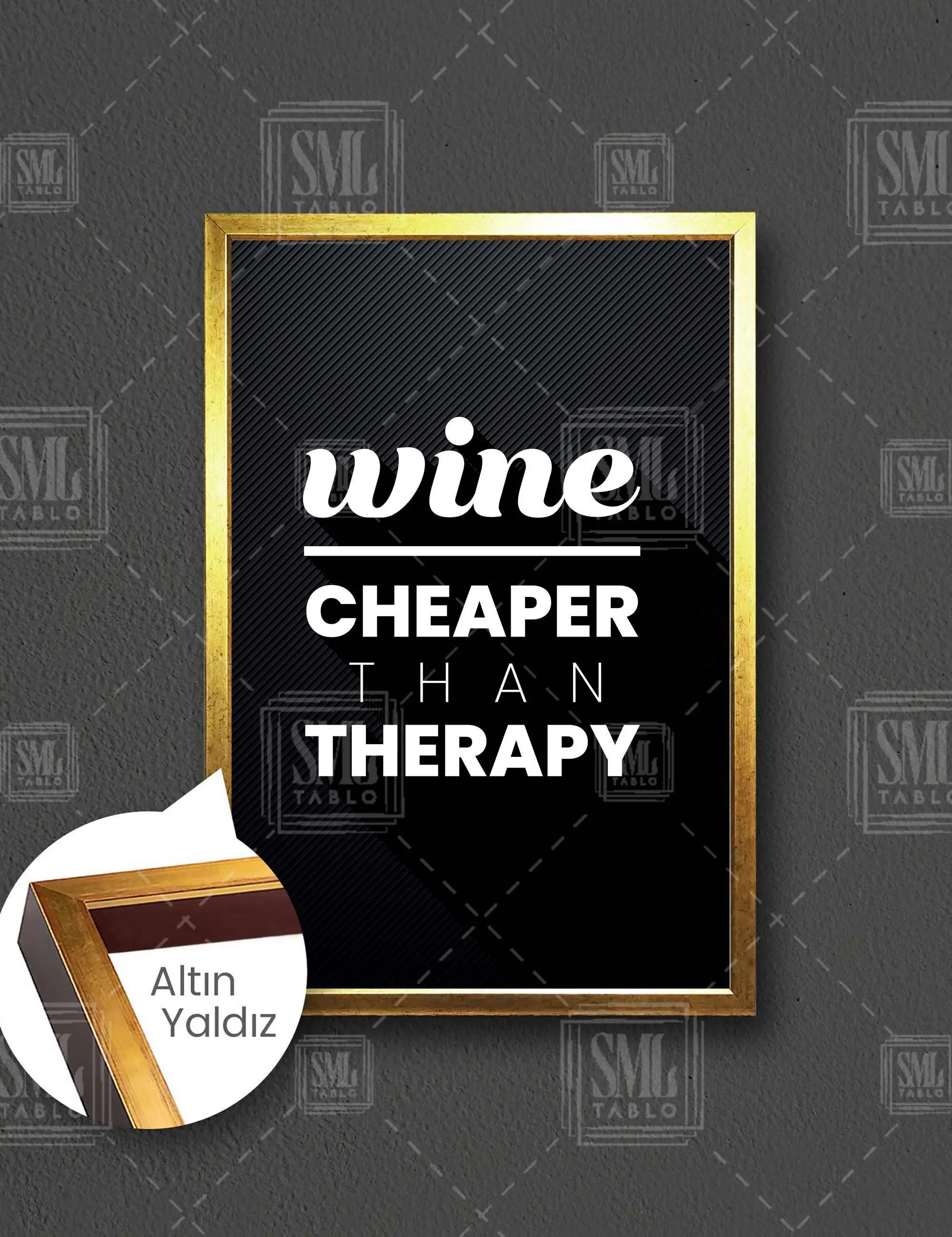 Wine Cheaper Than Therapy Bar Çerçeveli Dikey Kanvas Tablo