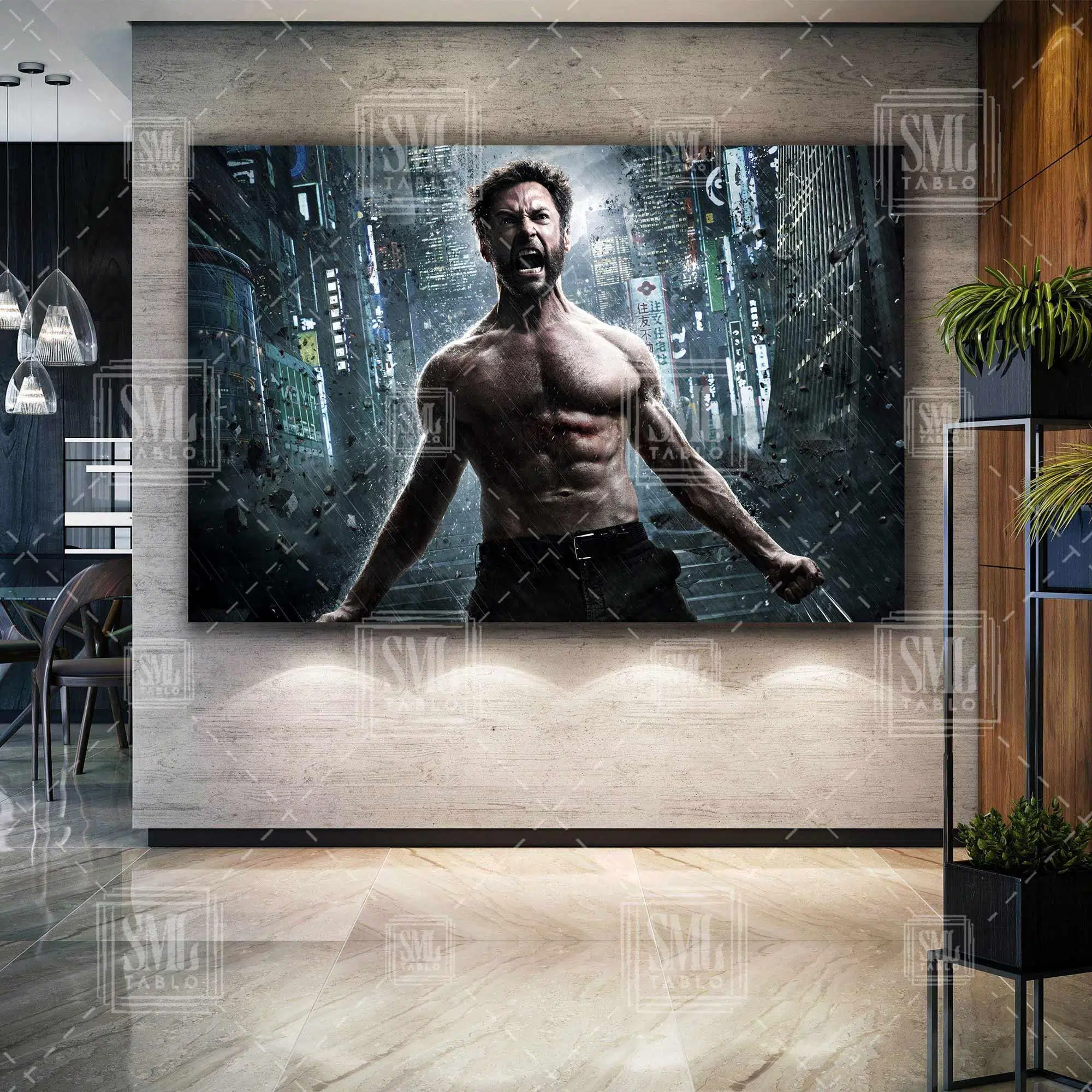 Yağmur Altında Hugh Jackman Wolverine Xman Film Yatay Kanvas Tablo