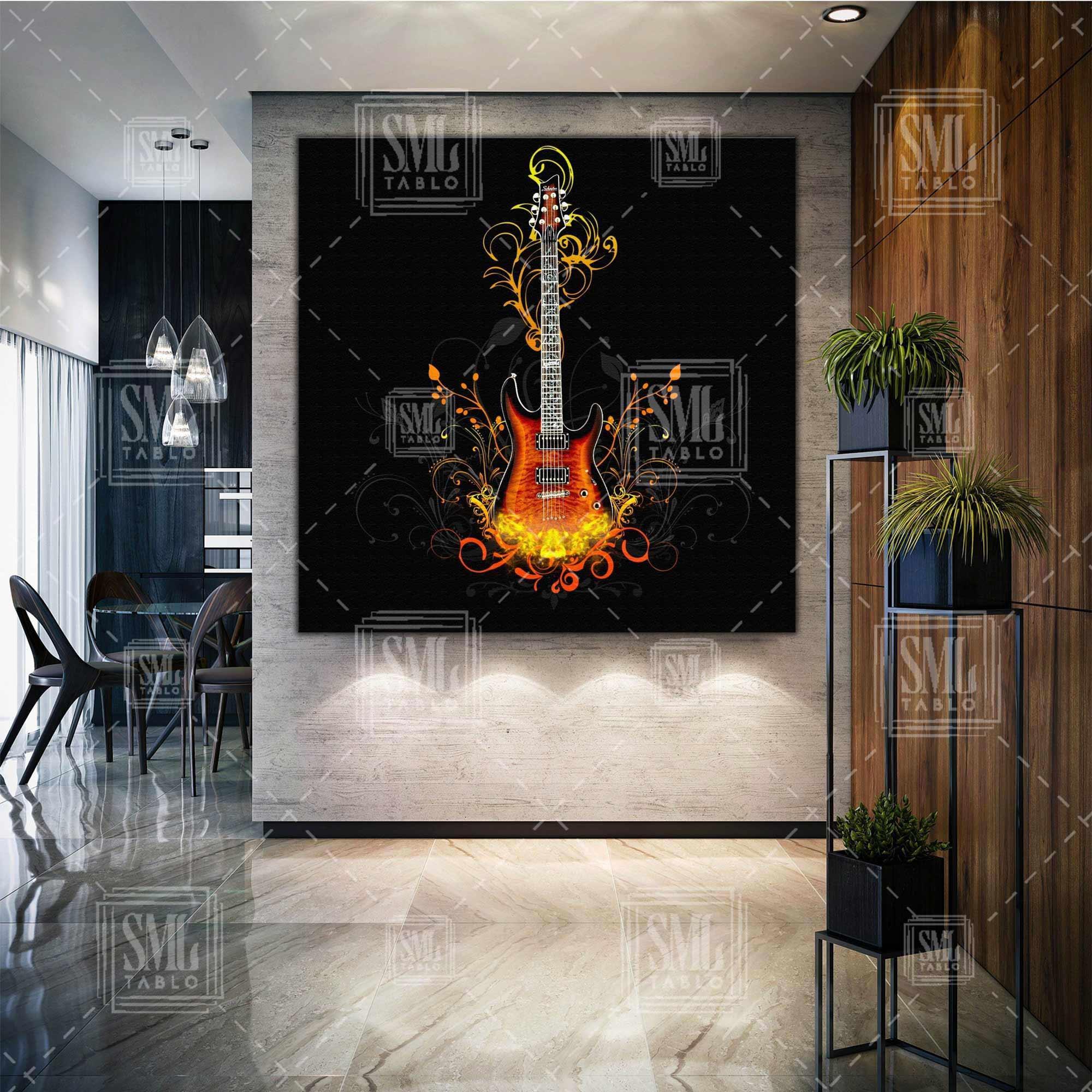 Yanan Ateş Gitar Müzik Dekor Kare Kanvas Tablo Yanan Ateş Gitar Müzik Dekor Kare Kanvas Tablo