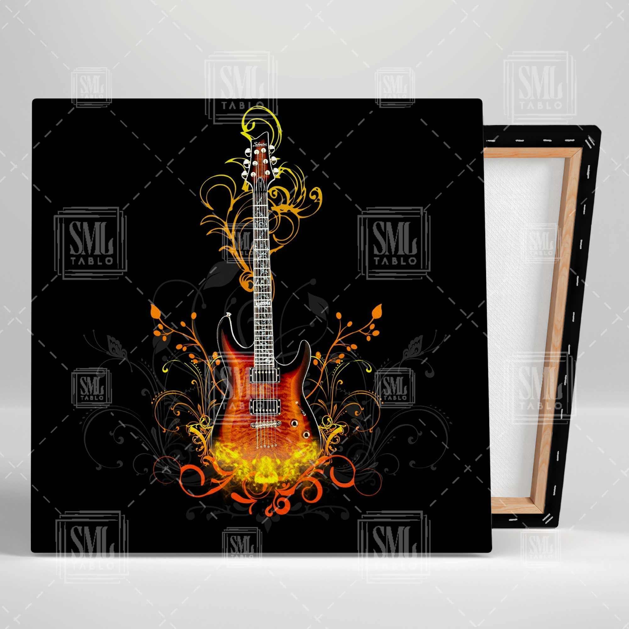 Yanan Ateş Gitar Müzik Dekor Kare Kanvas Tablo Yanan Ateş Gitar Müzik Dekor Kare Kanvas Tablo