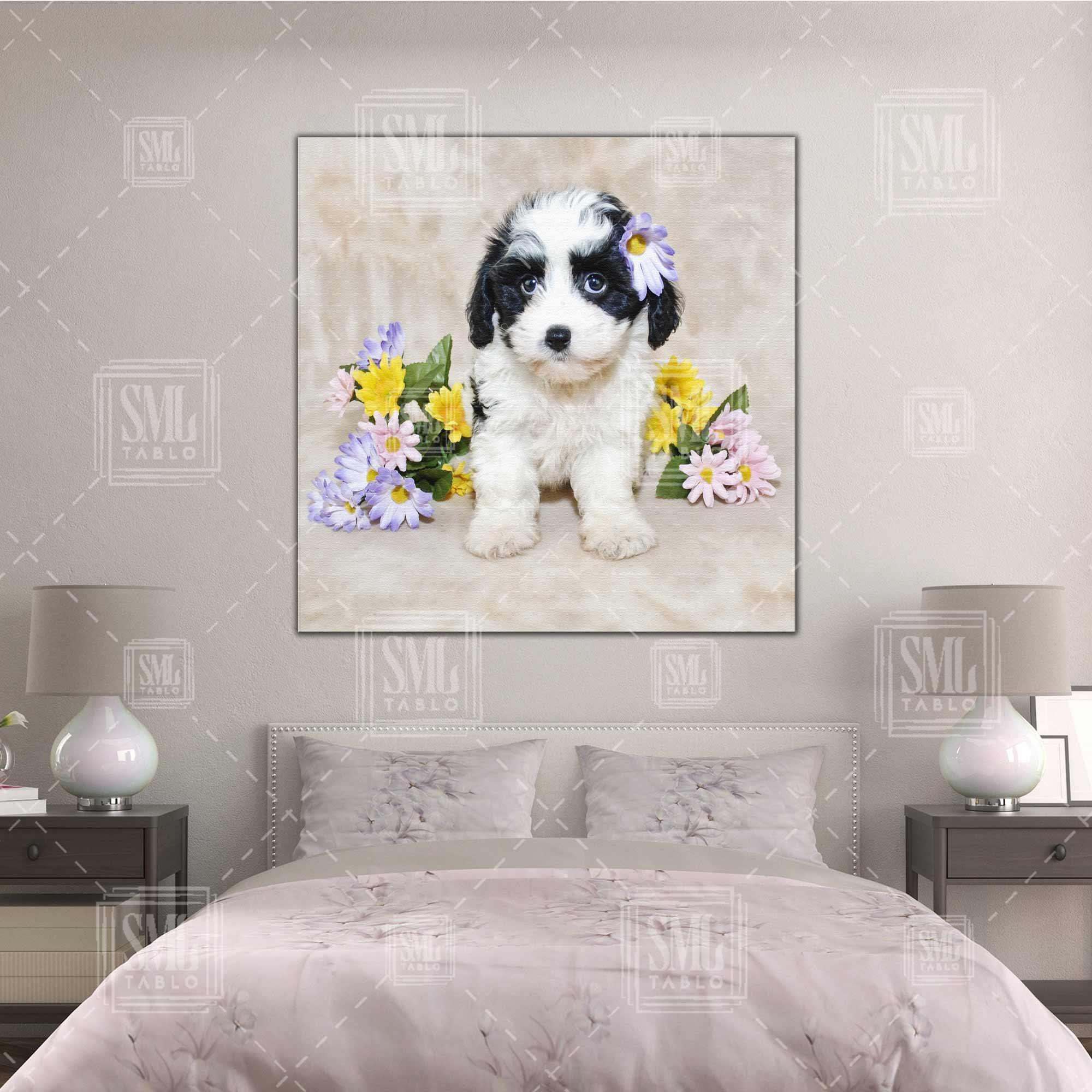 Yavru Köpek Çiçek Fotoğrafçı Yakın Çekim Masum Kare Kanvas Tablo Yavru Köpek Çiçek Fotoğrafçı Yakın Çekim Masum Kare Kanvas Tablo