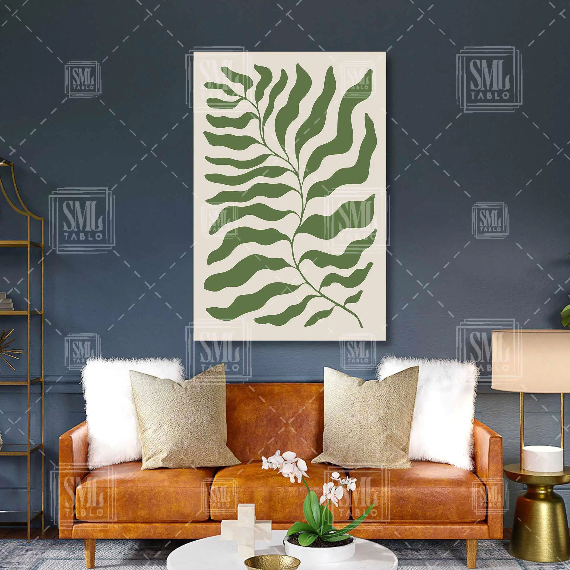 Yeşil Büyük Yaprak İlüstrasyonu Minimal Boho Dikey Kanvas Tablo