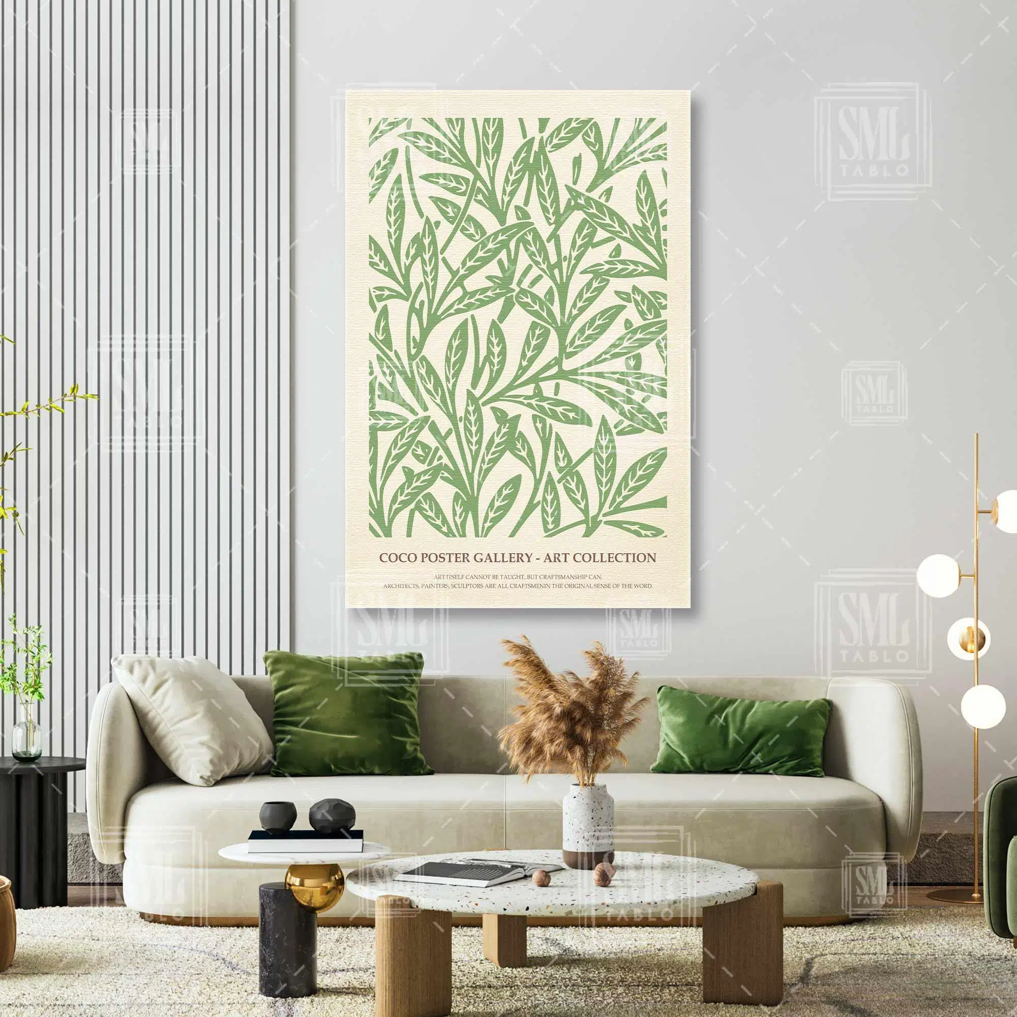Yeşil Sarmaşık Yapraklı Baskı Boho Stil Coco Poster Gallery Dikey Kanvas Tablo