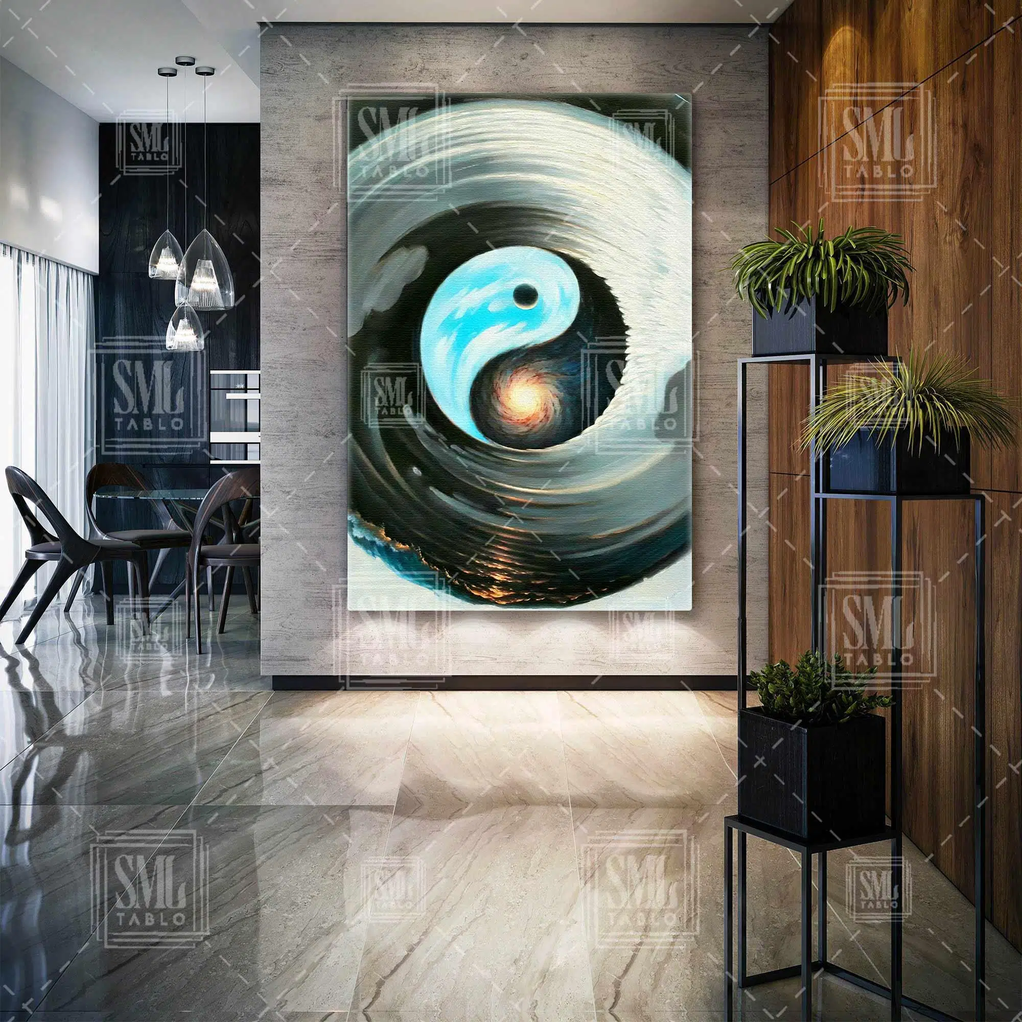Ying Yang Hava Su Denge Uzak Doğu Felsefesi Yingyang Dikey Kanvas Tablo