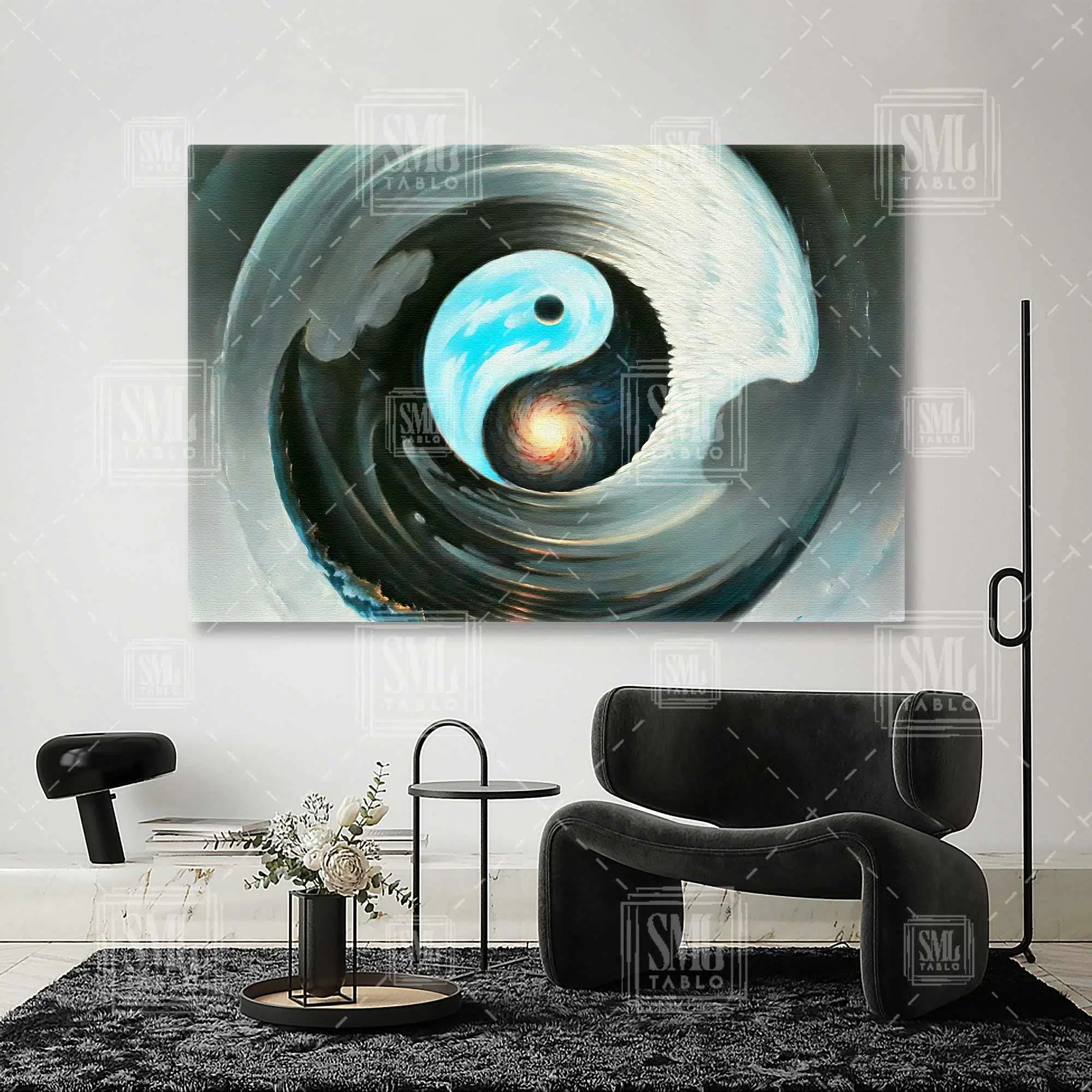 Ying Yang Hava Su Denge Uzak Doğu Felsefesi Yingyang Yatay Kanvas Tablo