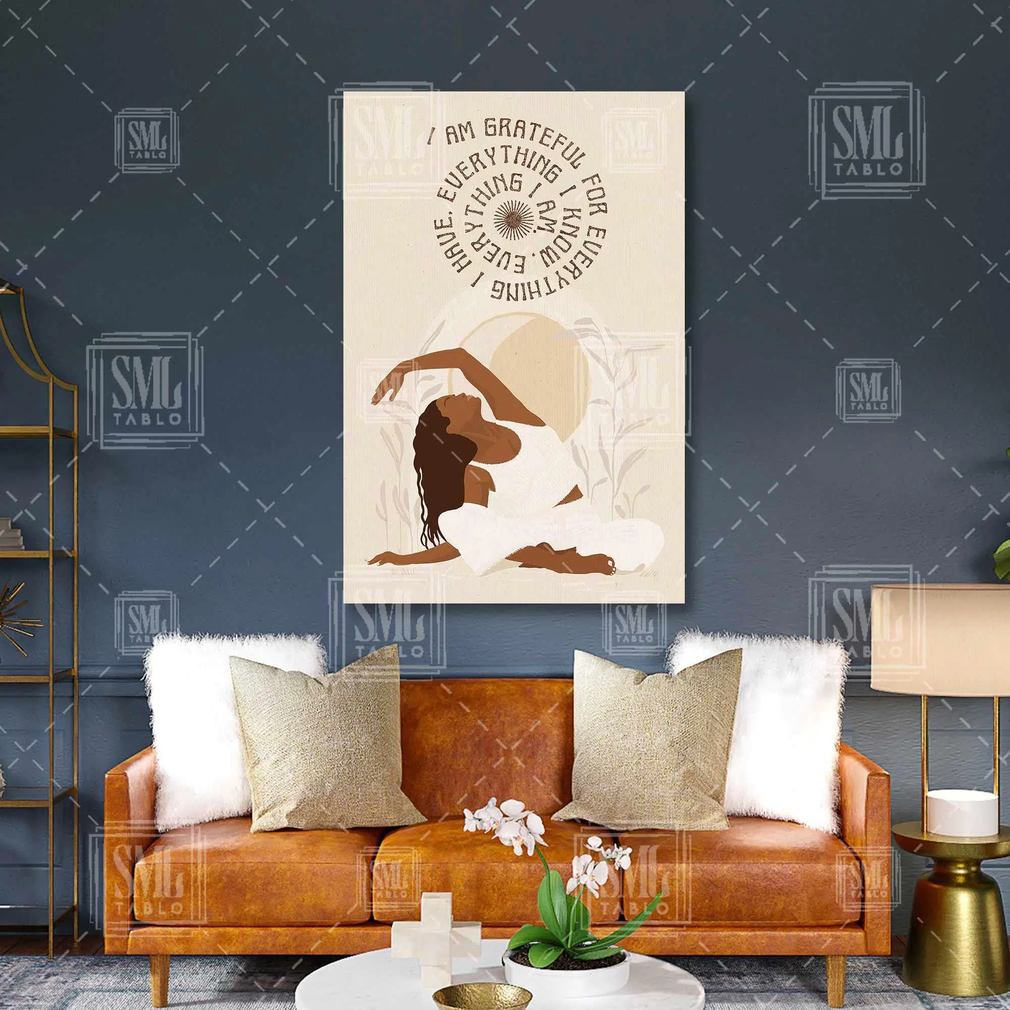 Yoga Yapan Kız Yogi Tipografik Motivasyon Minimal Boho Dikey Kanvas Tablo
