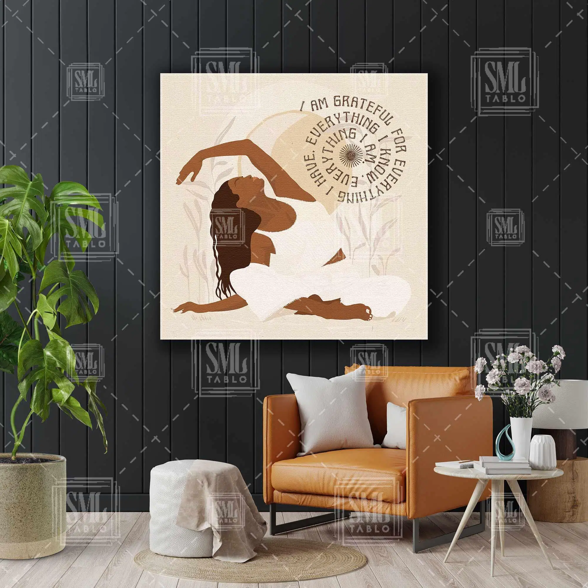 Yoga Yapan Kız Yogi Tipografik Motivasyon Minimal Boho Kare Kanvas Tablo